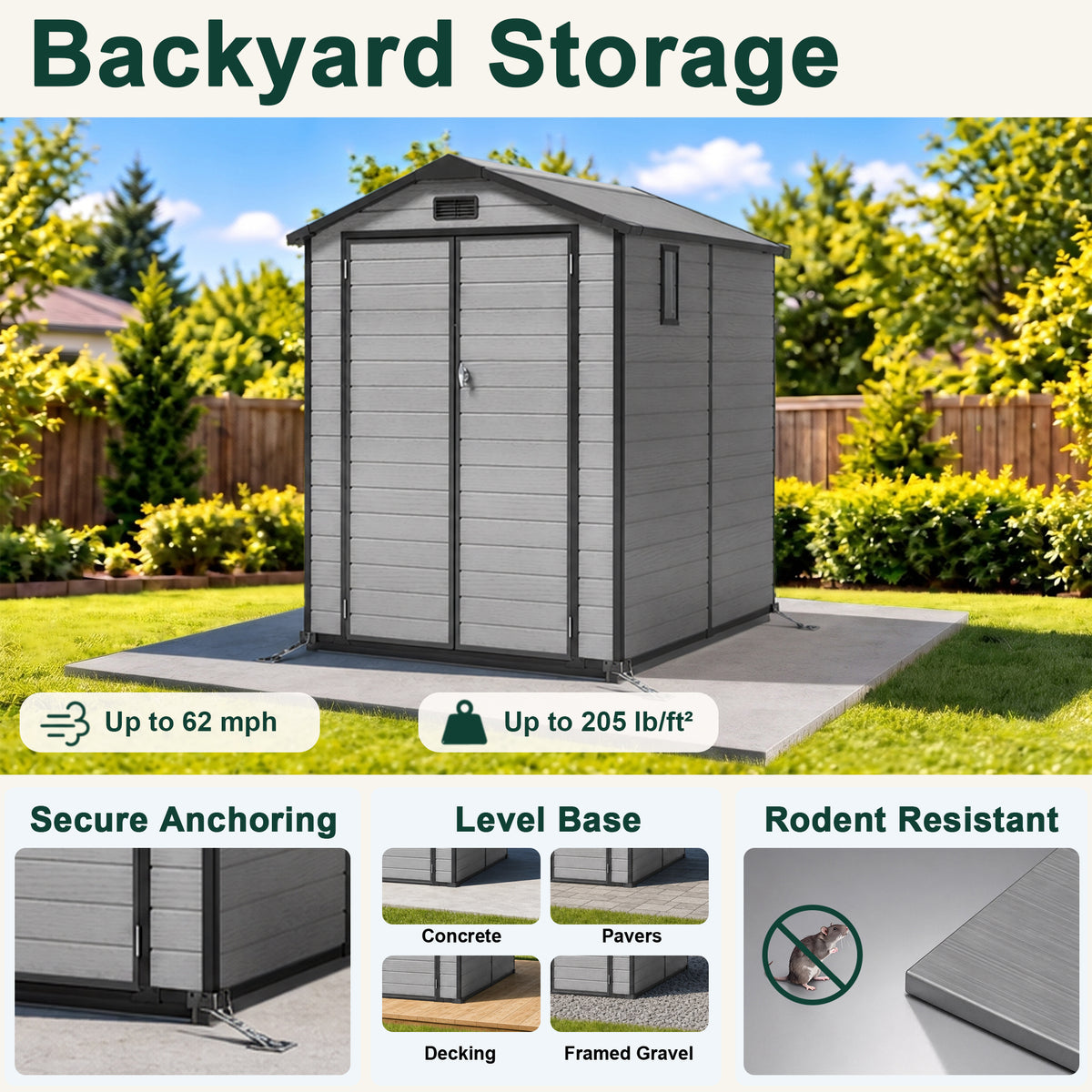 Sunvanta 6×8 ft Outdoor Resin Storage Shed with Floor Garden Storage House for Tools, Bikes, Lawn Equipment, Weather-Resistant Shed
