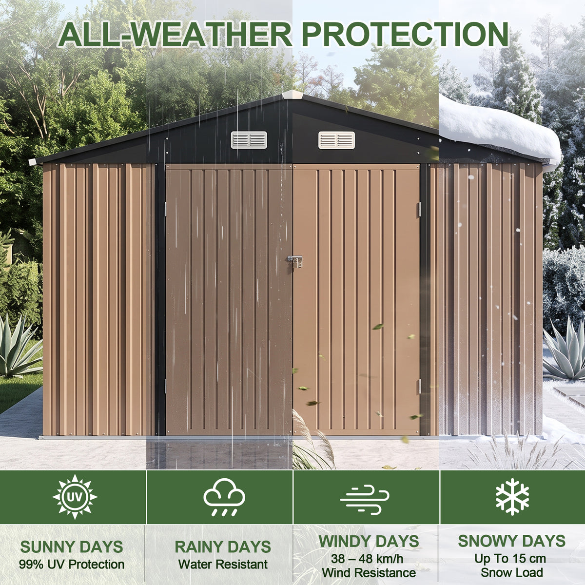 Sunvanta Galvanized Steel Garden Shed, Outdoor Storage Shed with Gable Roof, Backyard Tool Shed for Lawn Equipment, Bikes & Gardening Tools