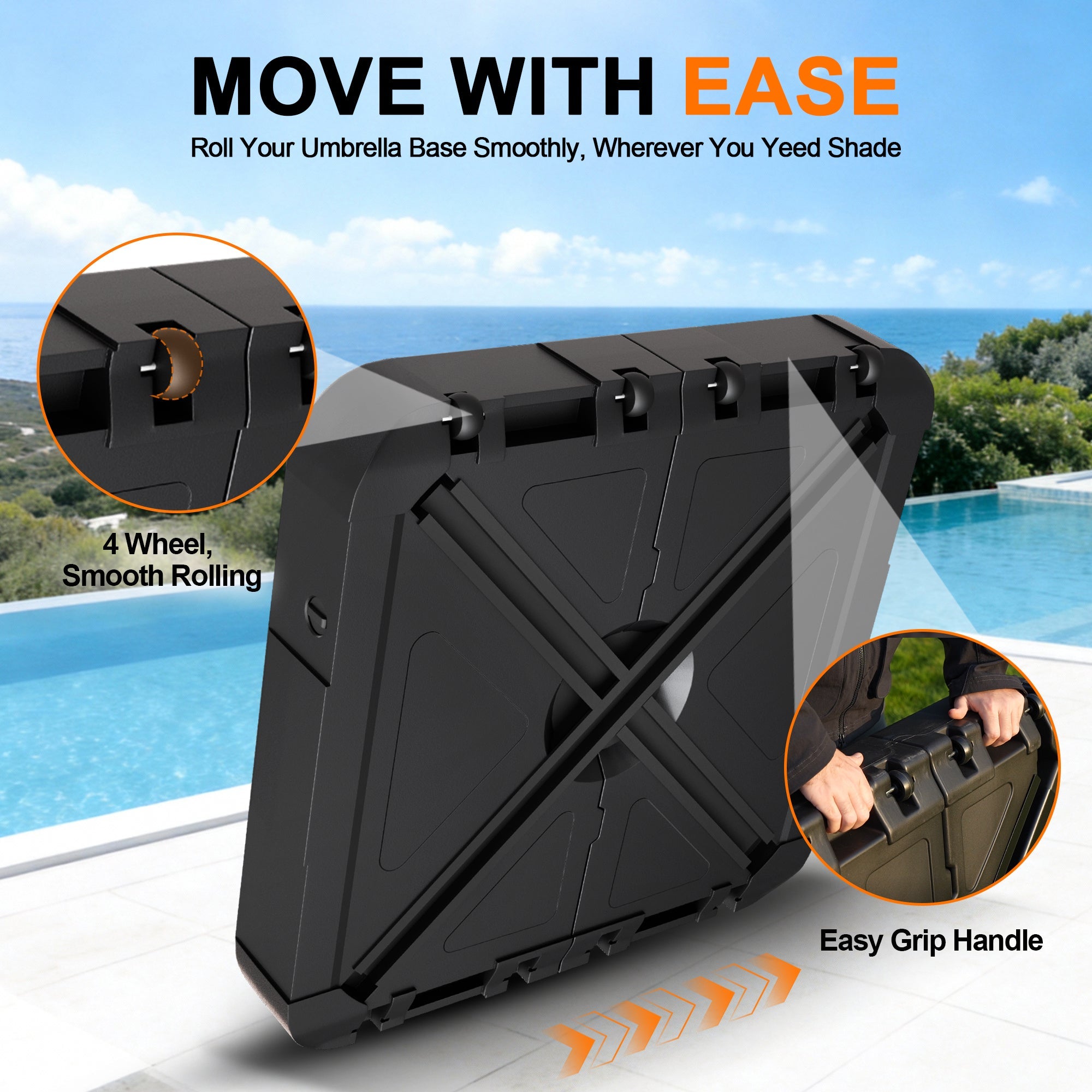 Sunvanta Auron Series Cantilever Umbrella Base with Wheels – 250–440 lb HDPE Refillable Outdoor Weight Stand
