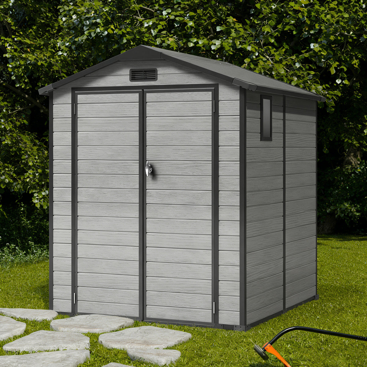 Sunvanta YardVault 6×4 ft Resin Storage Shed with Floor Outdoor Garden Storage for Tools, Bikes & Lawn Equipment