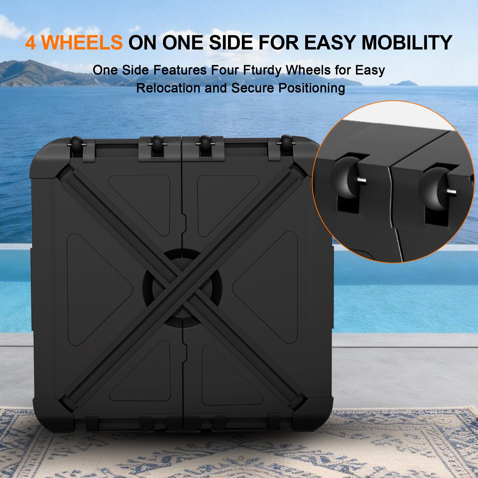 Sunvanta Auron Series Cantilever Umbrella Base with Wheels – 250–440 lb HDPE Refillable Outdoor Weight Stand