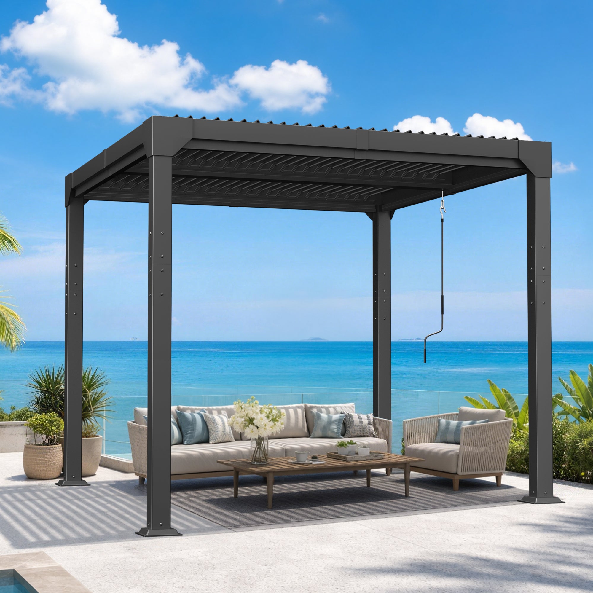 Sunvanta Atlantic 10 × 10 ft Metal Louvered Pergola – Adjustable Louvers for Patio & Garden