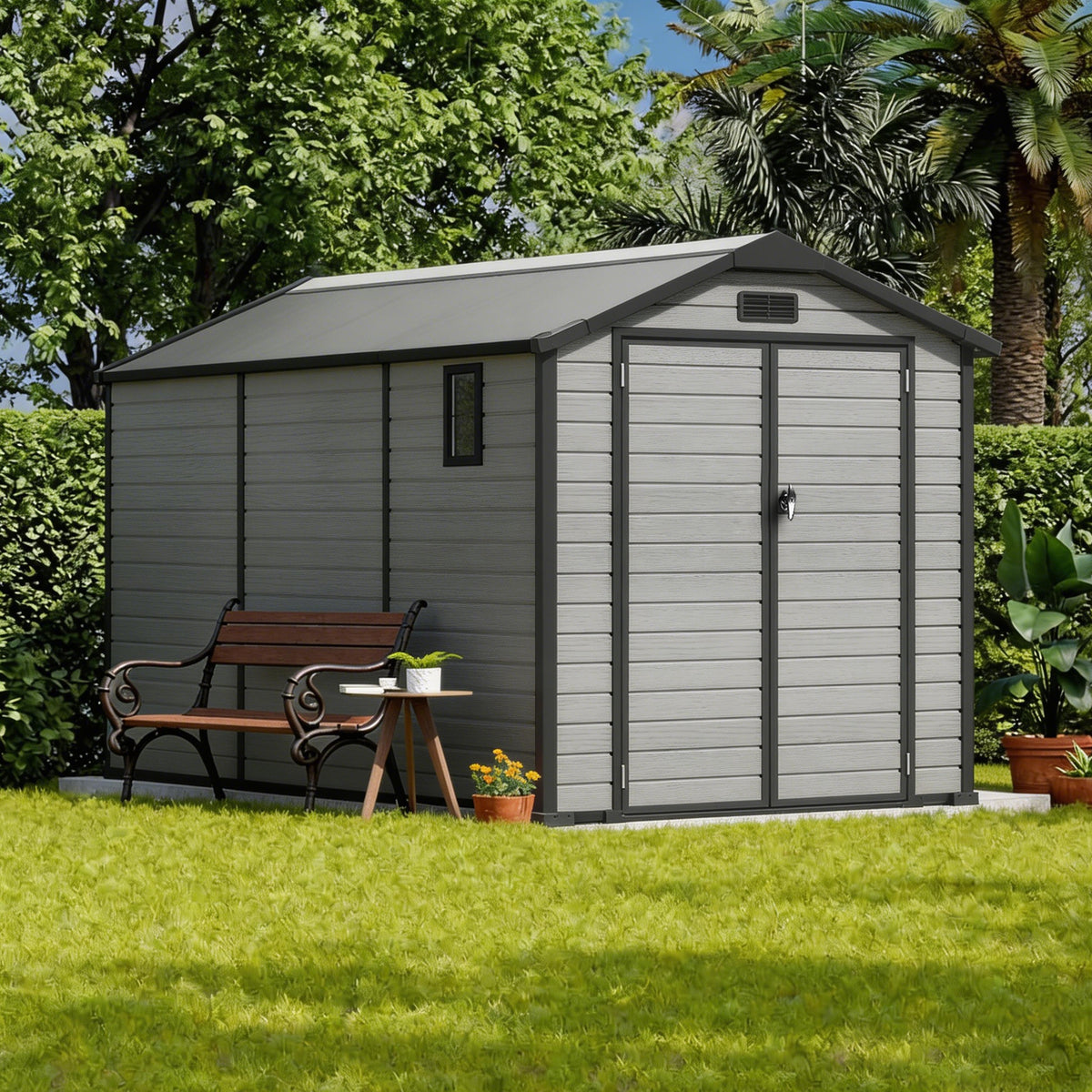 Sunvanta 6×8 ft Outdoor Resin Storage Shed with Floor Garden Storage House for Tools, Bikes, Lawn Equipment, Weather-Resistant Shed