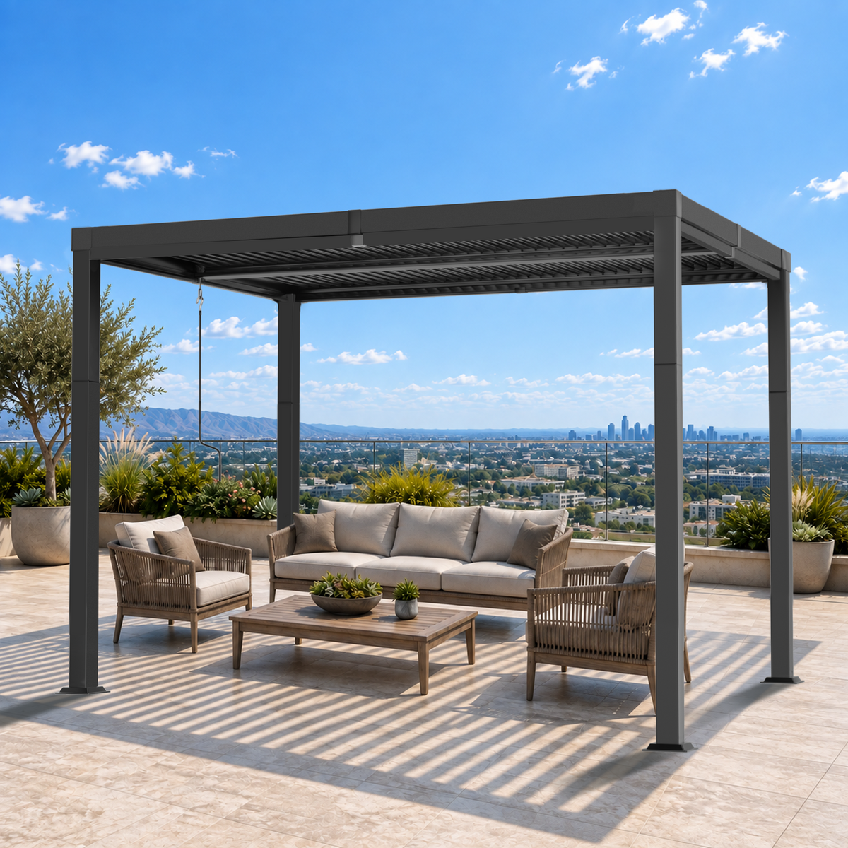 Sunvanta Atlantic 10 × 13 ft Metal Louvered Pergola – Adjustable Louvers for Patio & Backyard