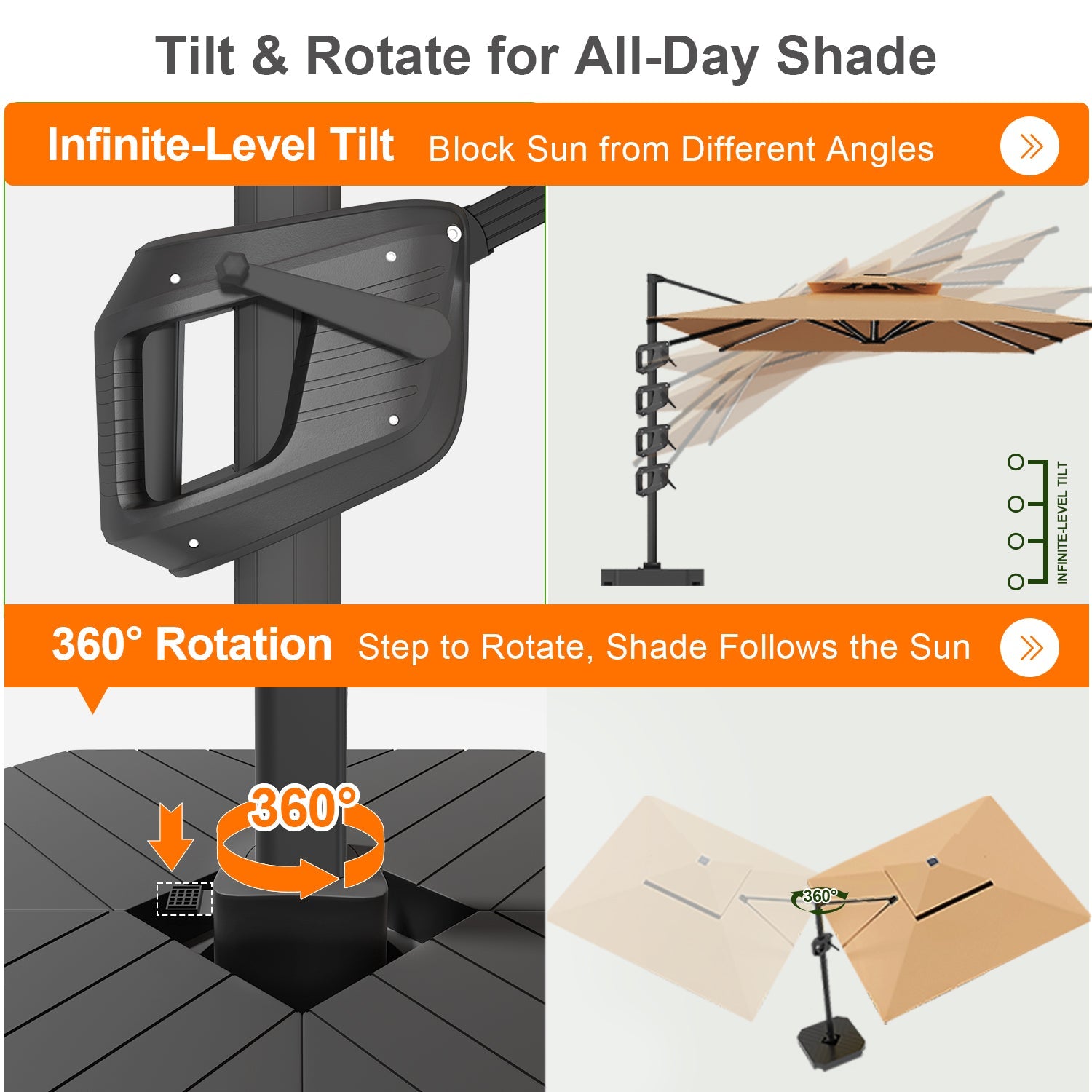 Sunvanta Auron Premium Cantilever Umbrella with Full-Rib LED Strip Lighting, Reinforced Fibreglass Ribs and Powder-Coated Aluminium Pole for Luxury Patio & Garden Shade