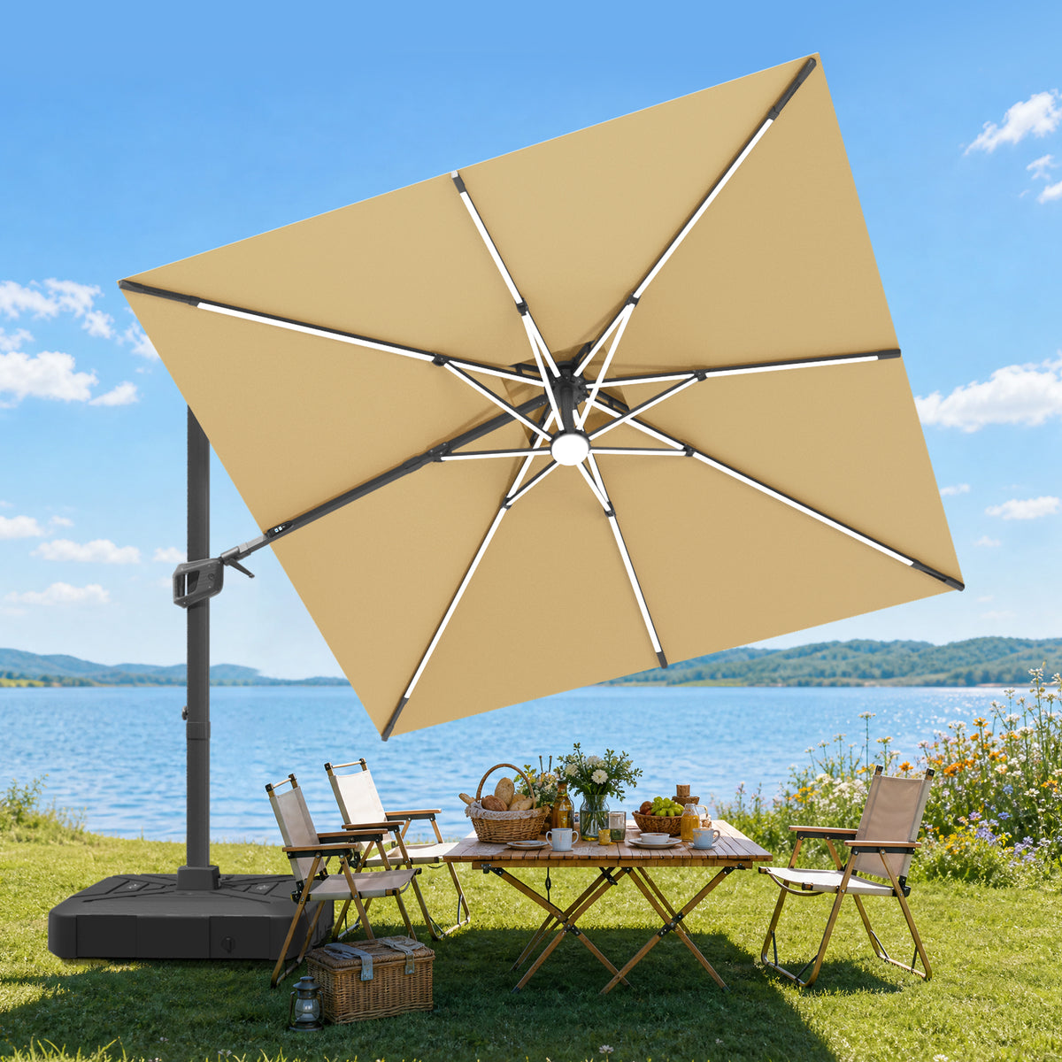 Sunvanta Auron Signature Rotating Cantilever Patio Umbrella with Adjustable Tilt | Large Outdoor Shade Umbrella for Garden, Deck & Poolside,  Includes Free Premium Cover