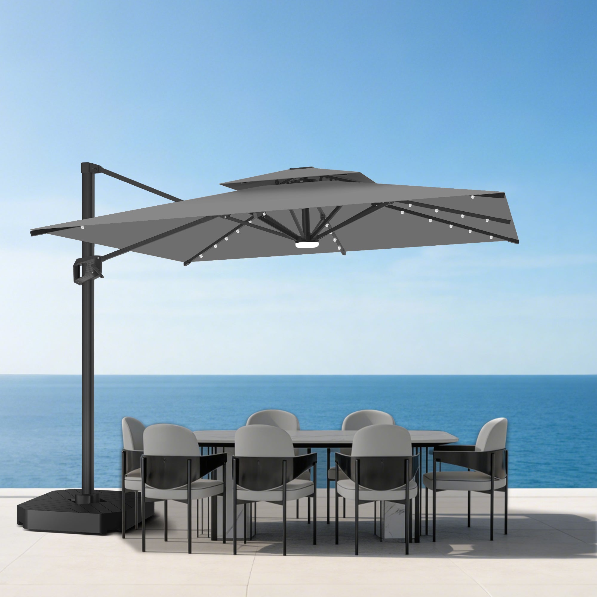 Sunvanta Auron Pro Cantilever Umbrella with Built-In LED Lighting and Reinforced Aluminum Frame for Patio & Garden Use