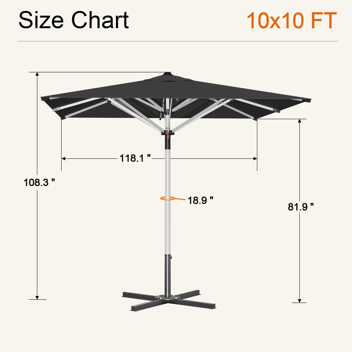 SUNVANTA Square Market Patio Umbrella – 300 GSM Canopy with Manual Lift & Locking Pin