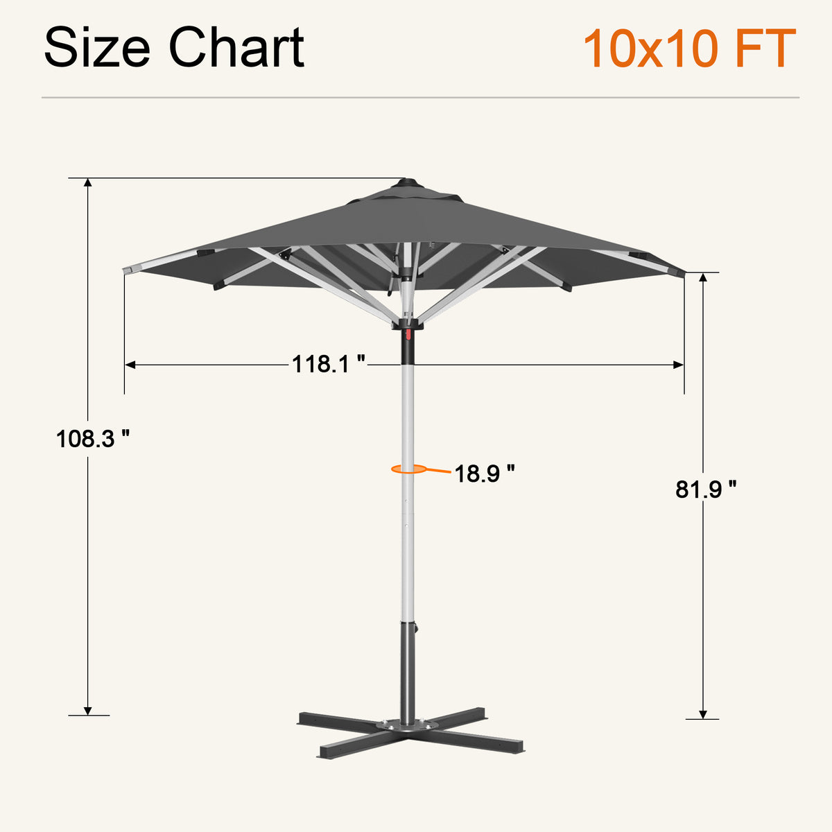 SUNVANTA Round Market Patio Umbrella – 300 GSM Canopy with Manual Lift & Locking Pin