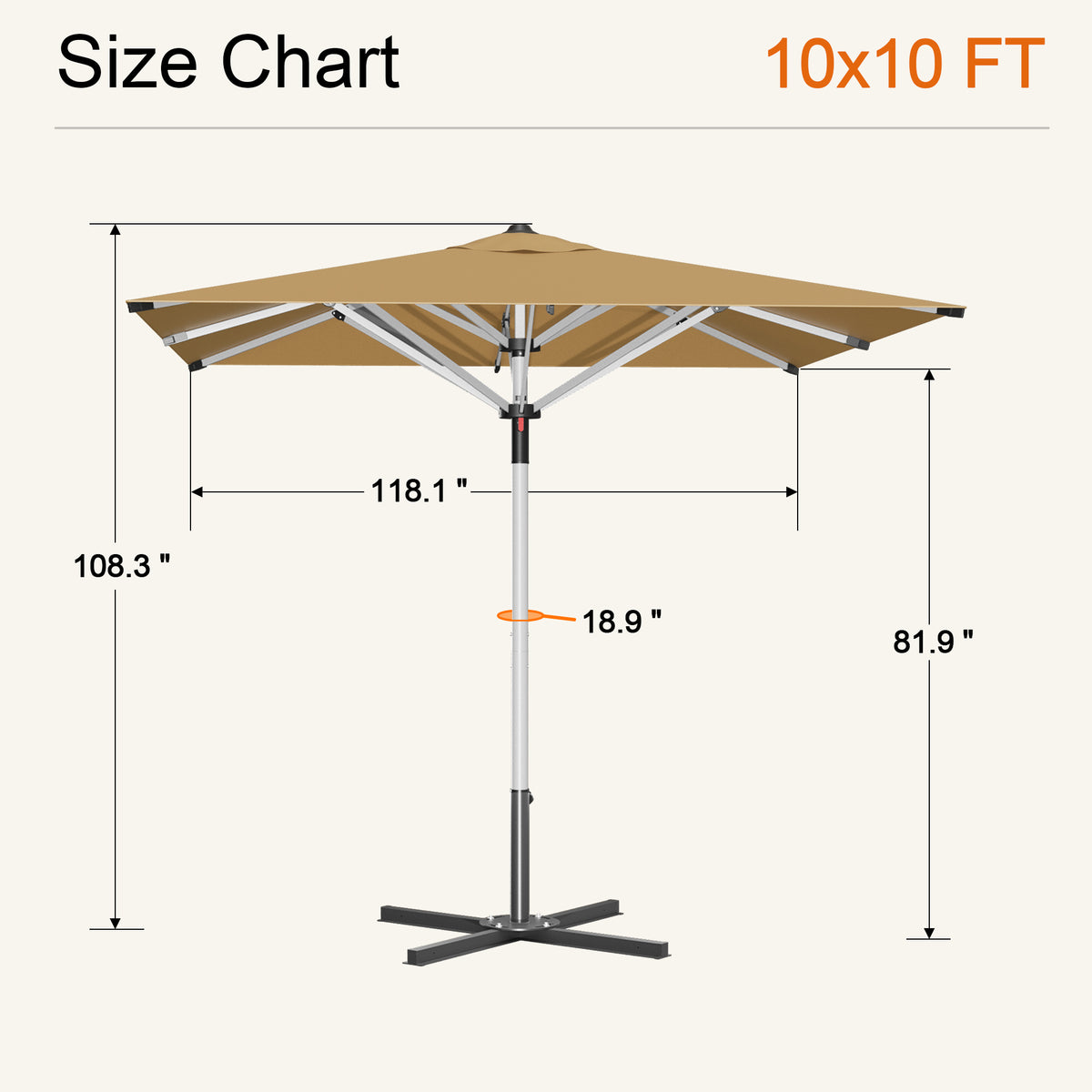 SUNVANTA Square Market Patio Umbrella – 300 GSM Canopy with Manual Lift & Locking Pin