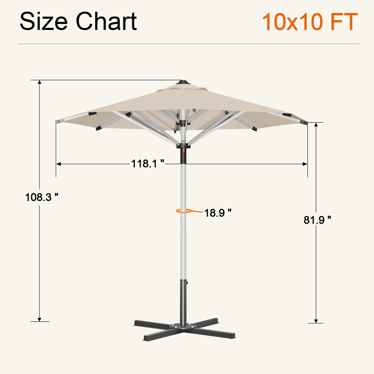 SUNVANTA Round Market Patio Umbrella – 300 GSM Canopy with Manual Lift & Locking Pin