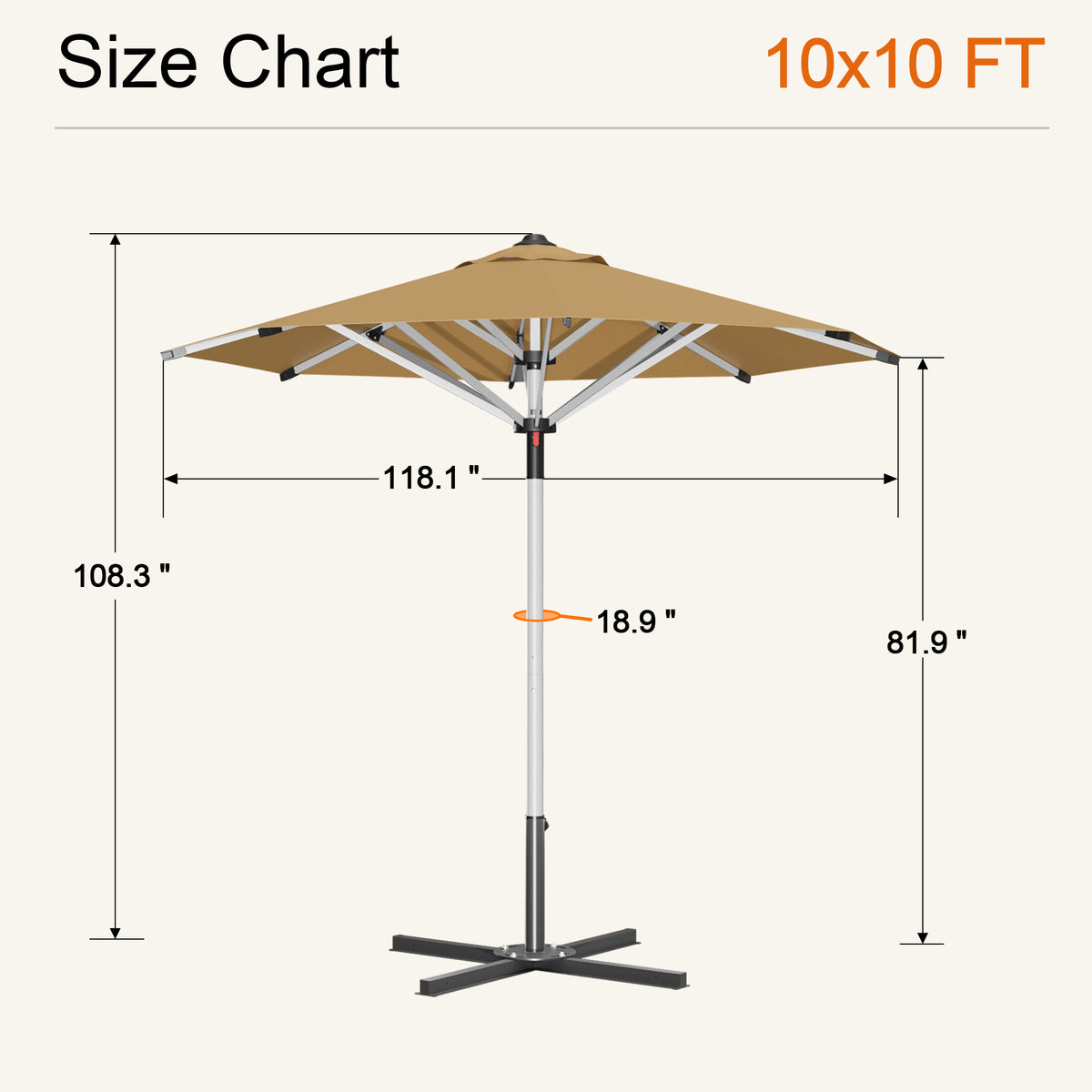 SUNVANTA Round Market Patio Umbrella – 300 GSM Canopy with Manual Lift & Locking Pin