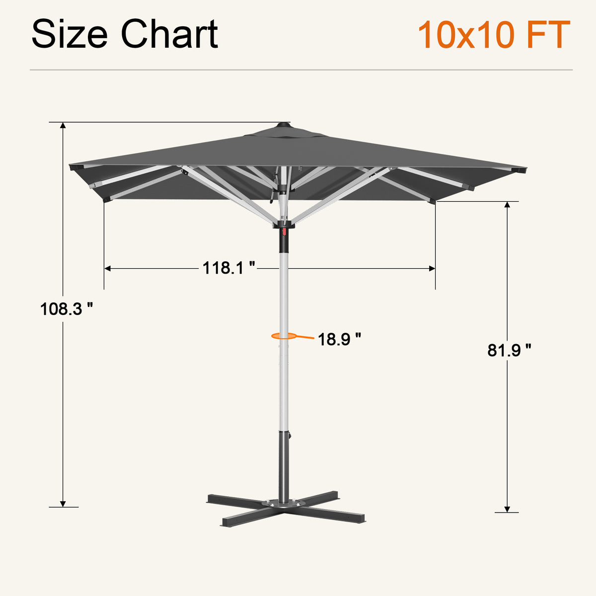 SUNVANTA Square Market Patio Umbrella – 300 GSM Canopy with Manual Lift & Locking Pin