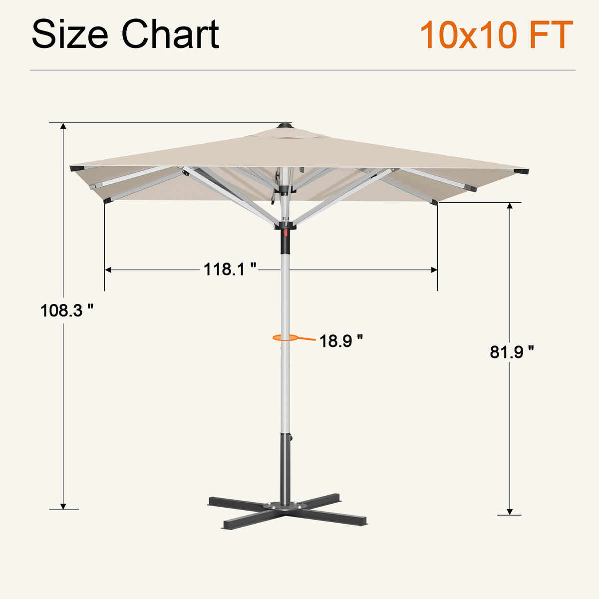SUNVANTA Square Market Patio Umbrella – 300 GSM Canopy with Manual Lift & Locking Pin