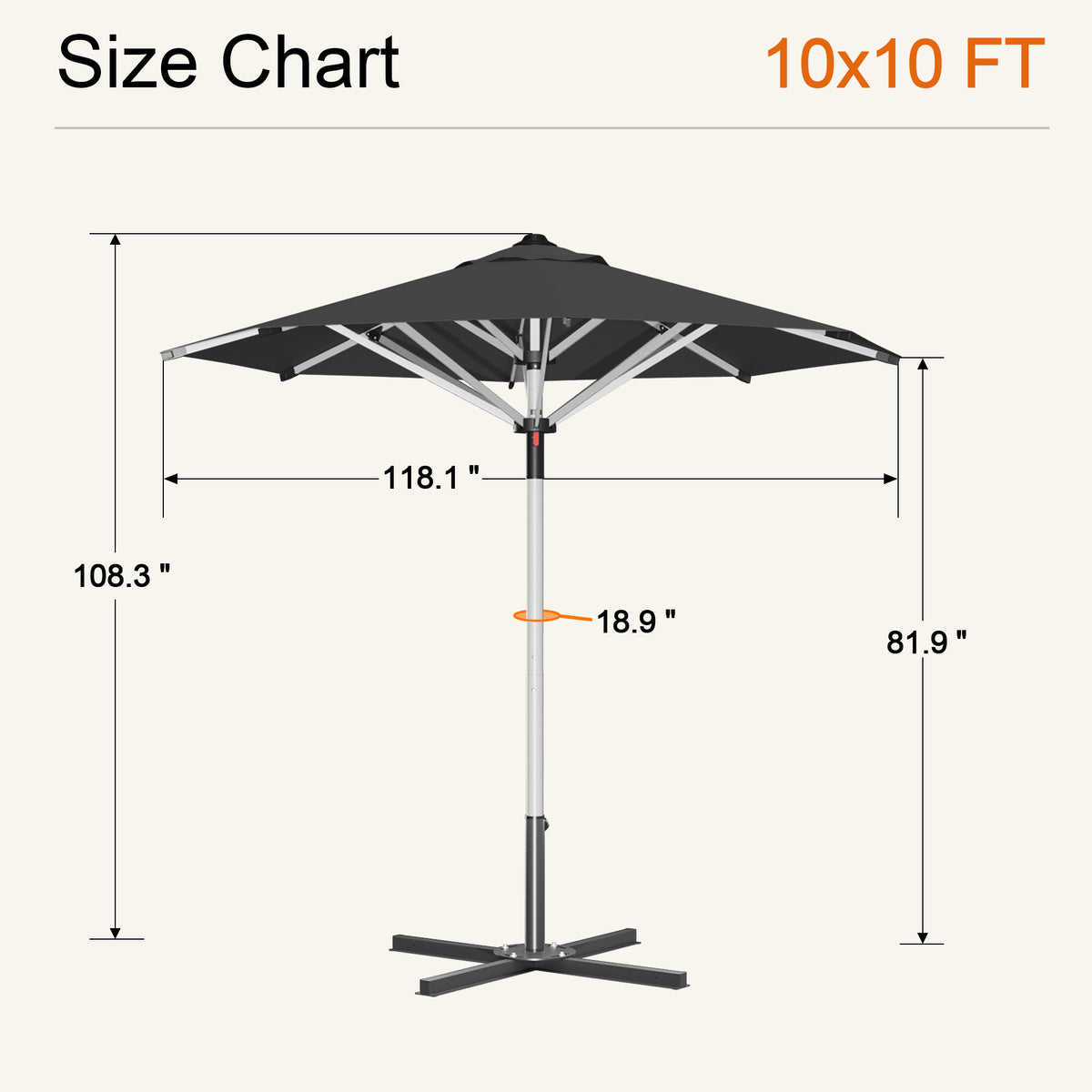 SUNVANTA Round Market Patio Umbrella – 300 GSM Canopy with Manual Lift & Locking Pin