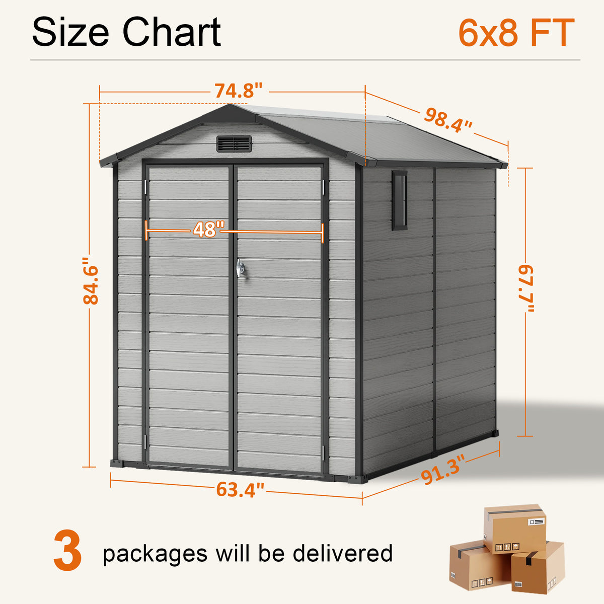 Sunvanta 6×8 ft Outdoor Resin Storage Shed with Floor Garden Storage House for Tools, Bikes, Lawn Equipment, Weather-Resistant Shed