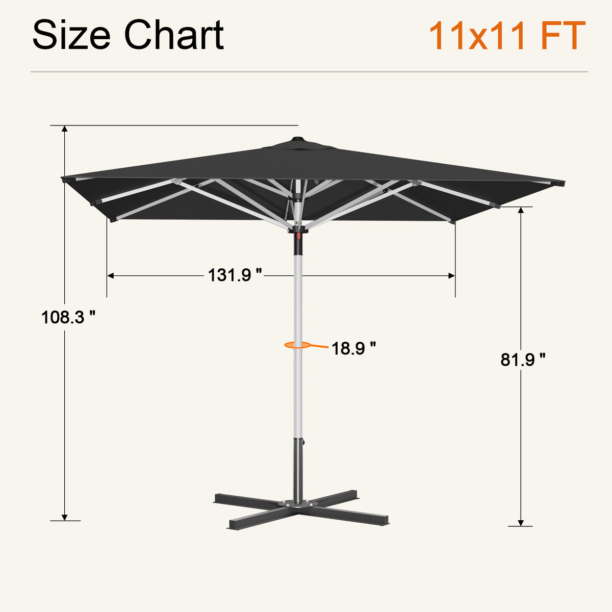 SUNVANTA Square Market Patio Umbrella – 300 GSM Canopy with Manual Lift & Locking Pin