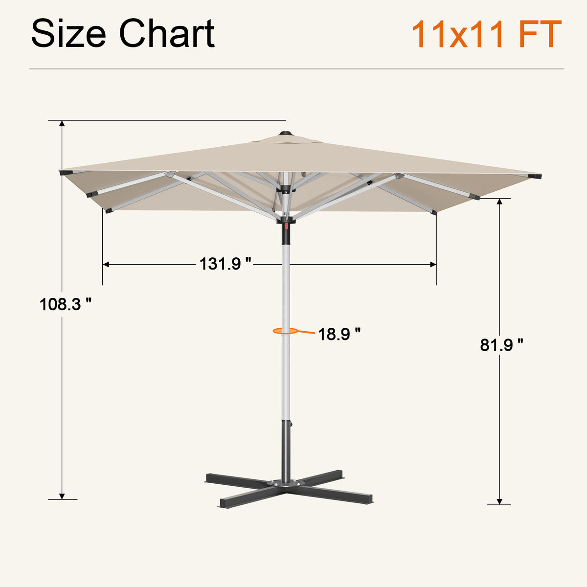 SUNVANTA Square Market Patio Umbrella – 300 GSM Canopy with Manual Lift & Locking Pin
