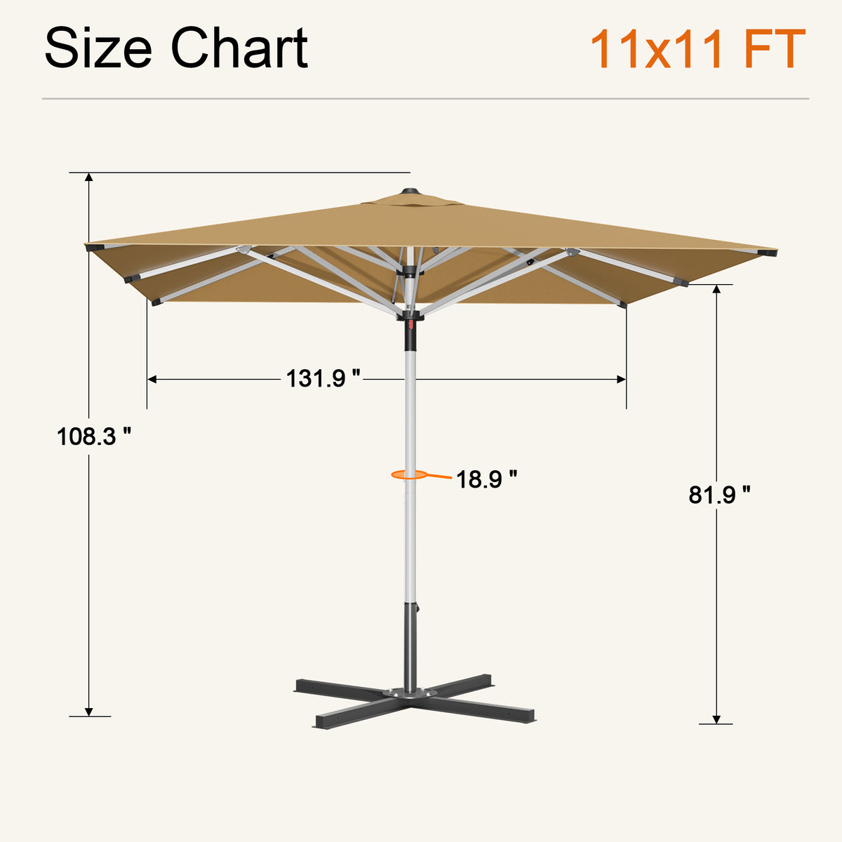 SUNVANTA Square Market Patio Umbrella – 300 GSM Canopy with Manual Lift & Locking Pin