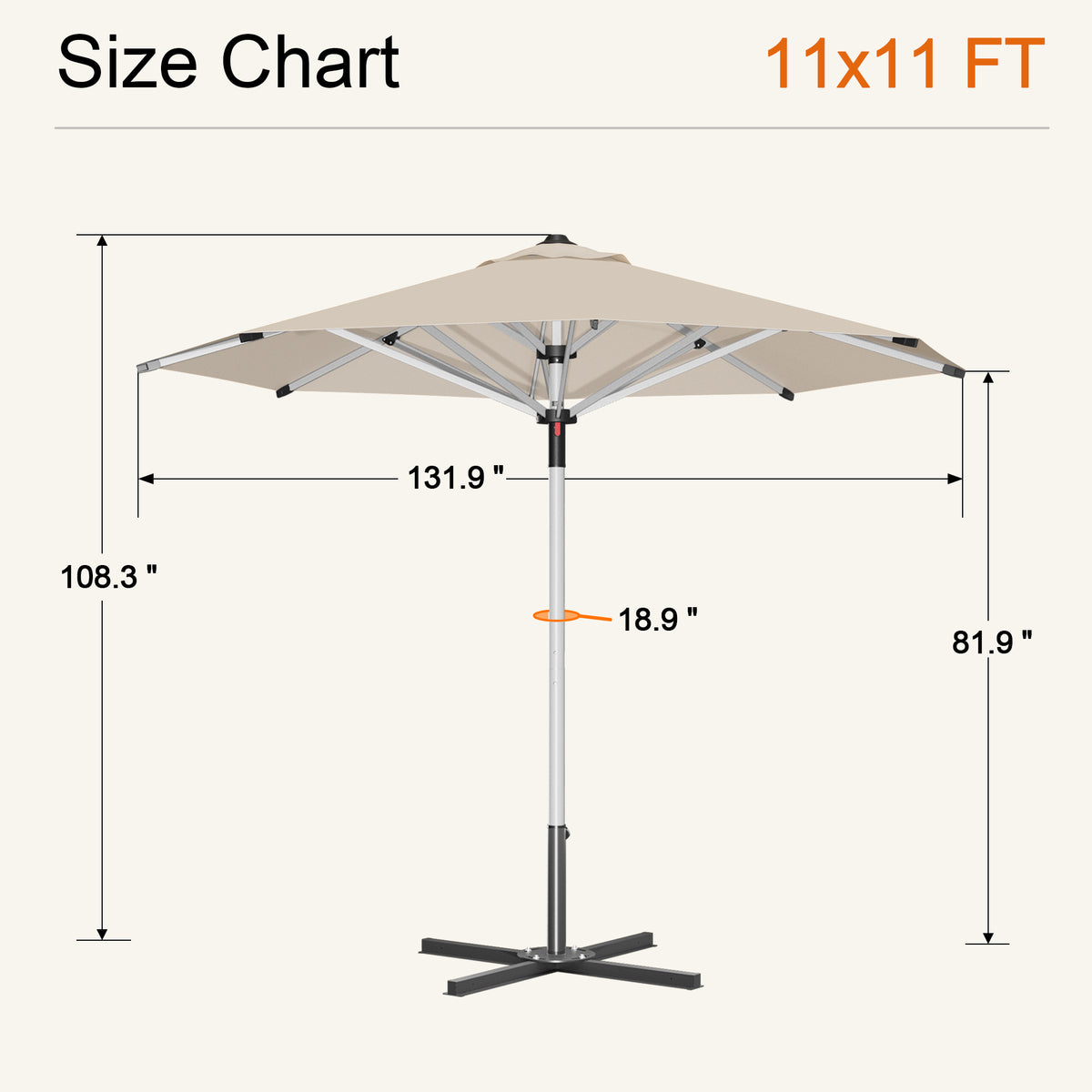 SUNVANTA Round Market Patio Umbrella – 300 GSM Canopy with Manual Lift & Locking Pin