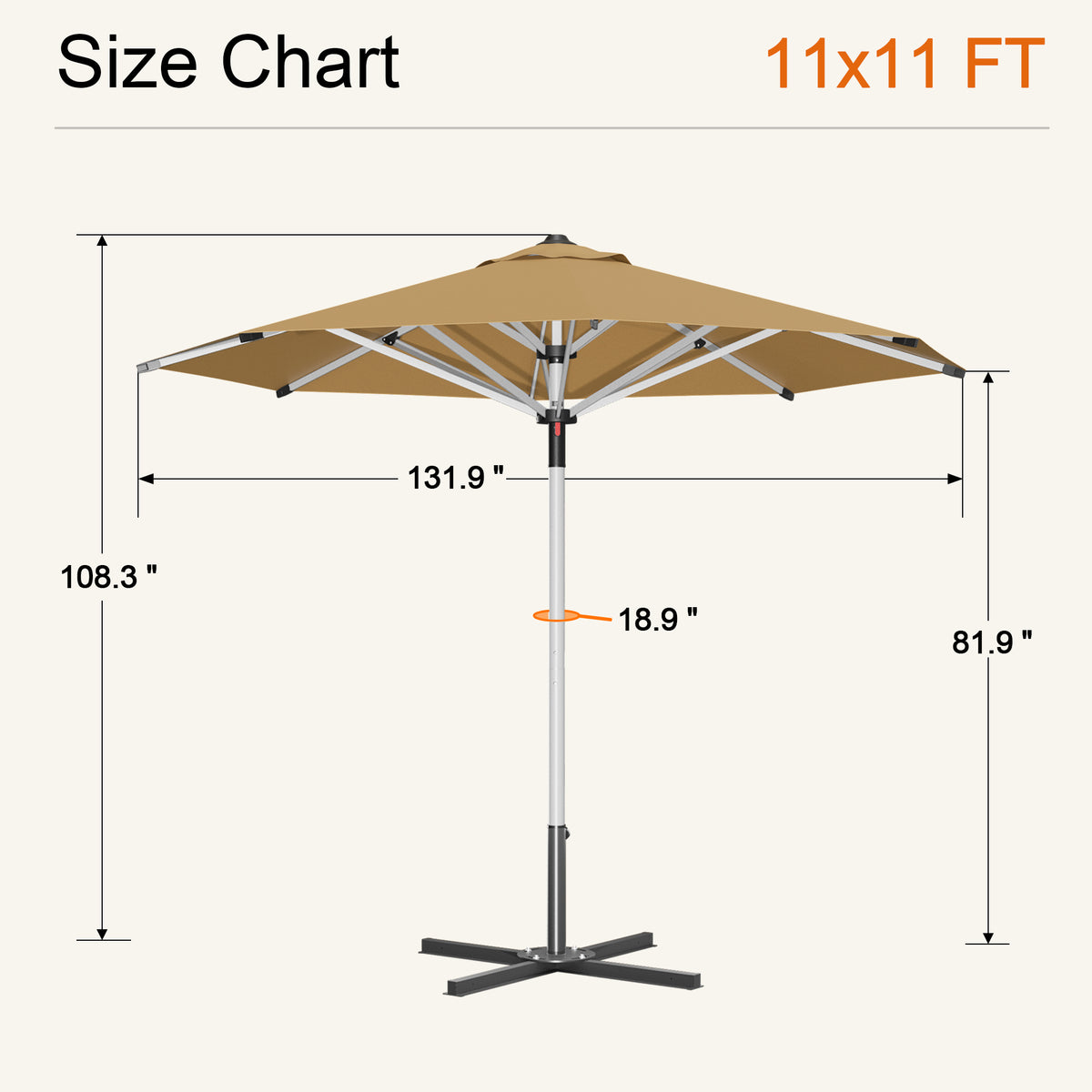 SUNVANTA Round Market Patio Umbrella – 300 GSM Canopy with Manual Lift & Locking Pin