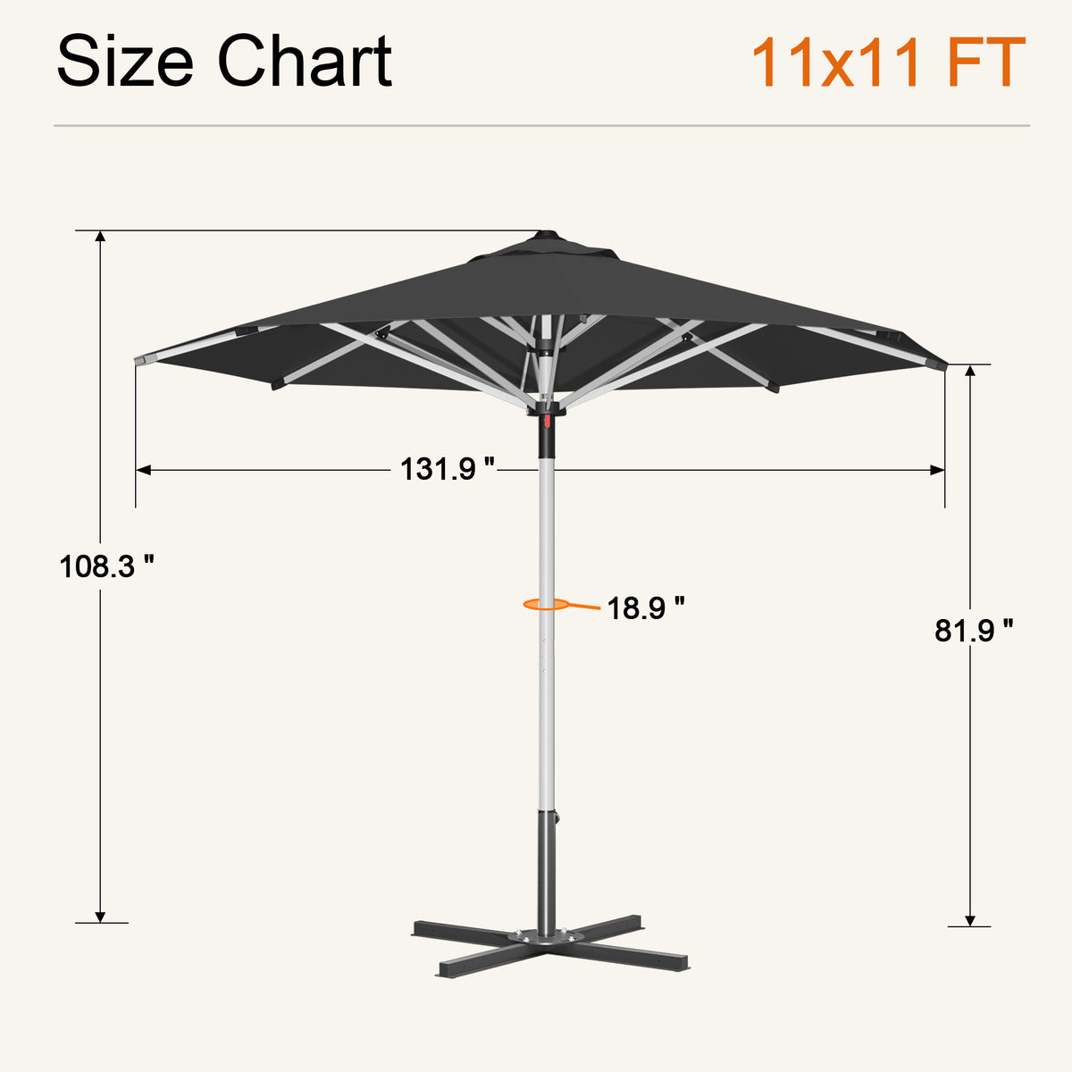 SUNVANTA Round Market Patio Umbrella – 300 GSM Canopy with Manual Lift & Locking Pin