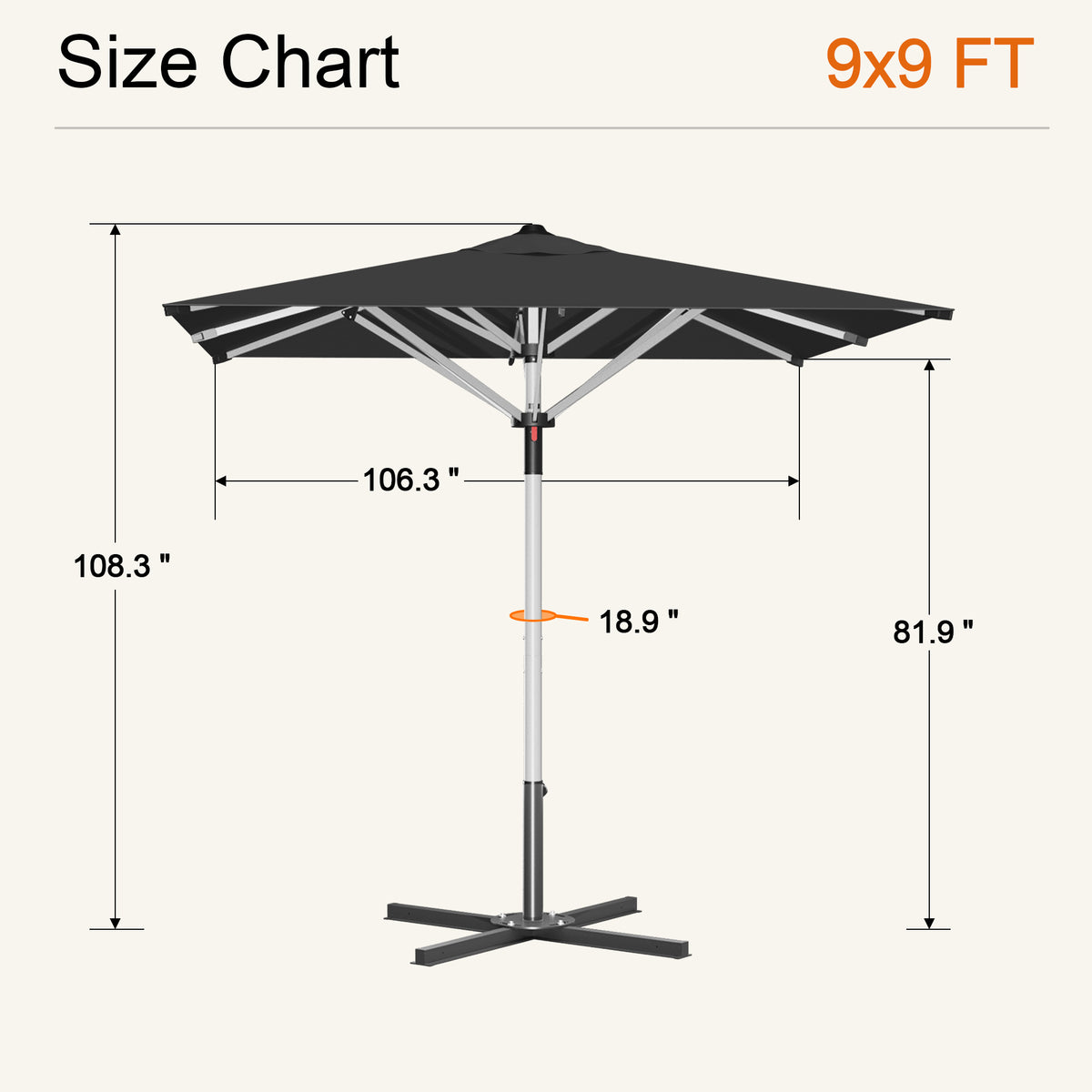 SUNVANTA Square Market Patio Umbrella – 300 GSM Canopy with Manual Lift & Locking Pin
