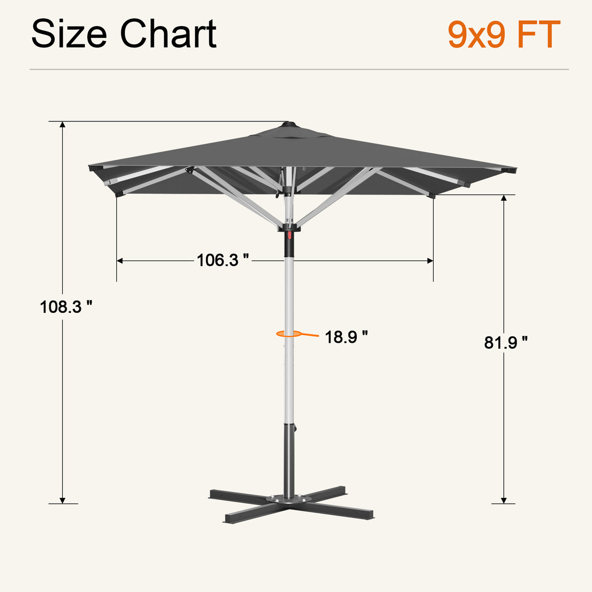 SUNVANTA Square Market Patio Umbrella – 300 GSM Canopy with Manual Lift & Locking Pin