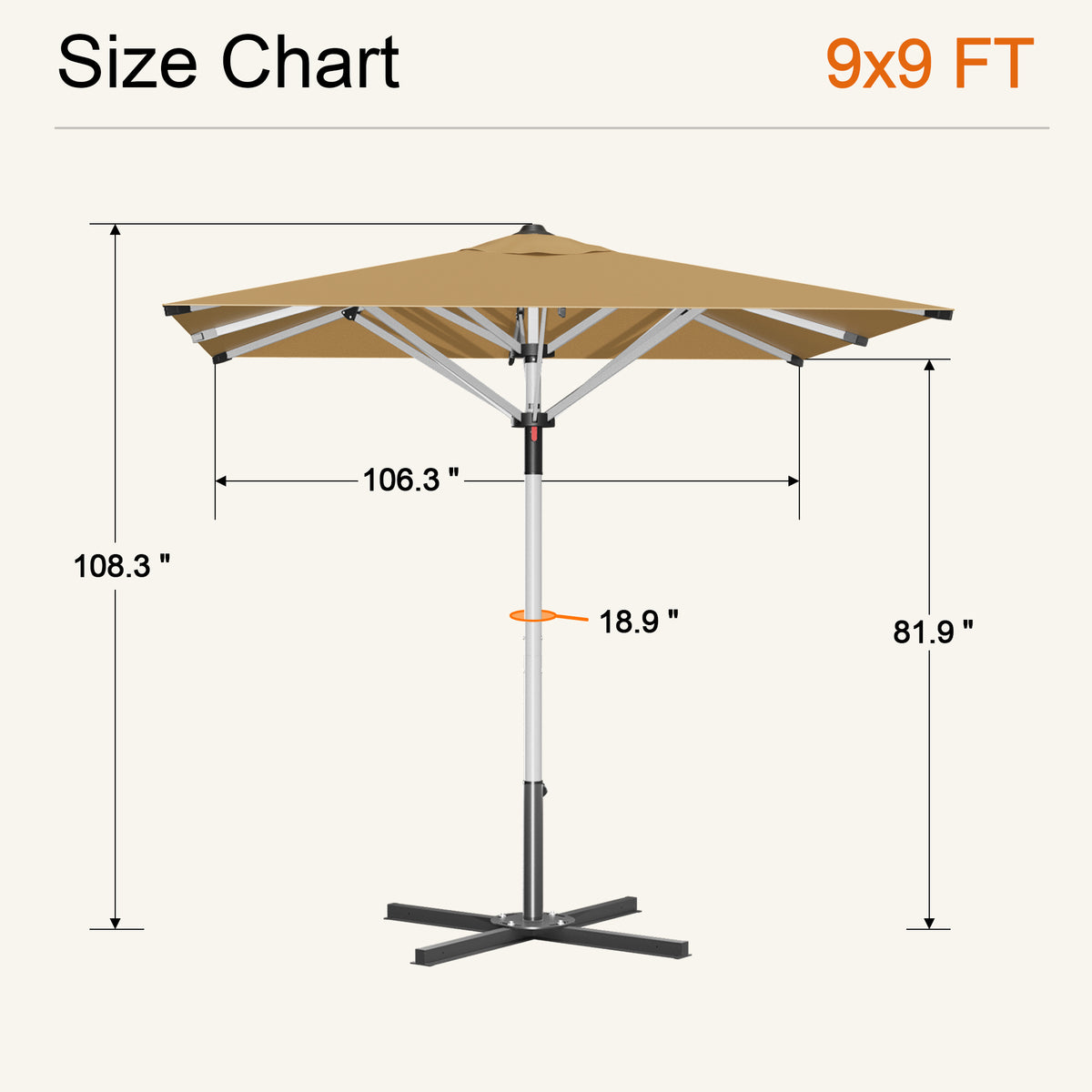 SUNVANTA Square Market Patio Umbrella – 300 GSM Canopy with Manual Lift & Locking Pin