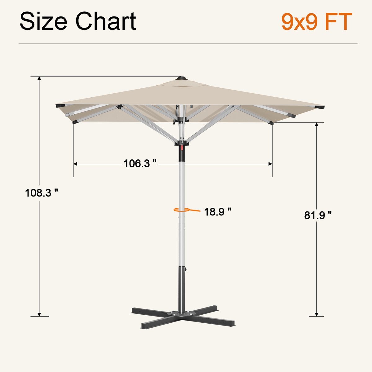 SUNVANTA Square Market Patio Umbrella – 300 GSM Canopy with Manual Lift & Locking Pin