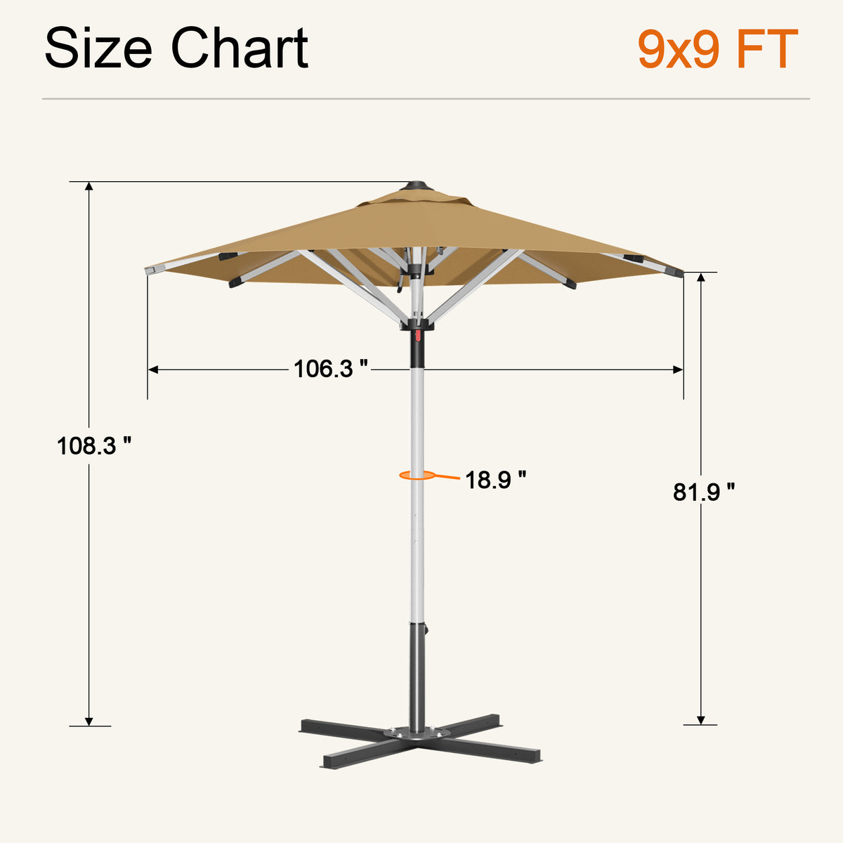SUNVANTA Round Market Patio Umbrella – 300 GSM Canopy with Manual Lift & Locking Pin