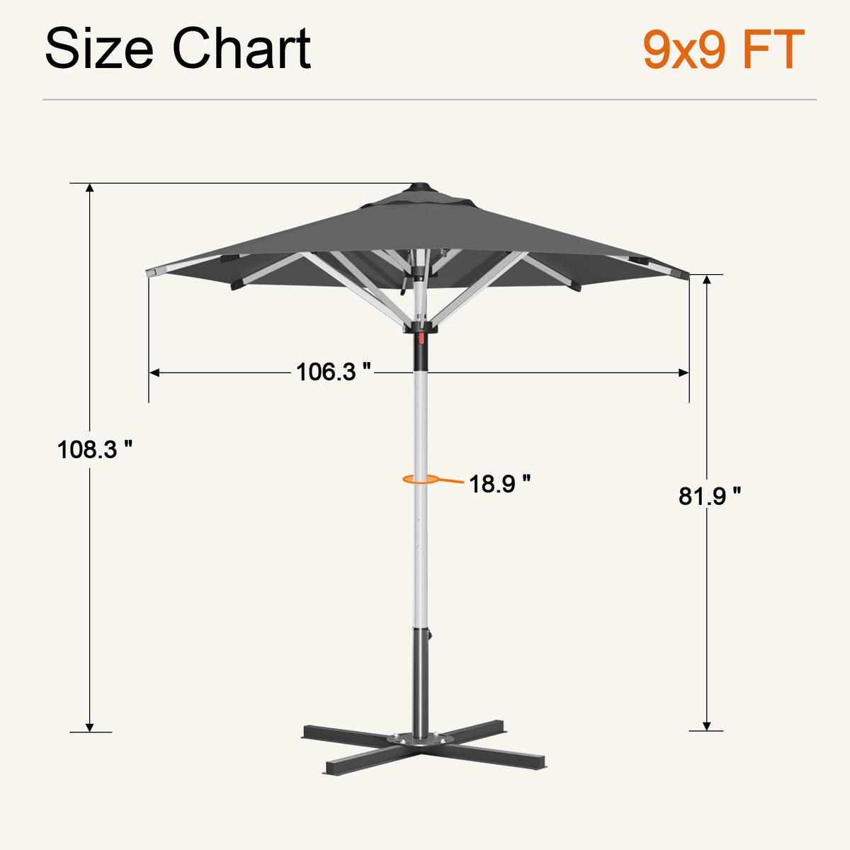 SUNVANTA Round Market Patio Umbrella – 300 GSM Canopy with Manual Lift & Locking Pin