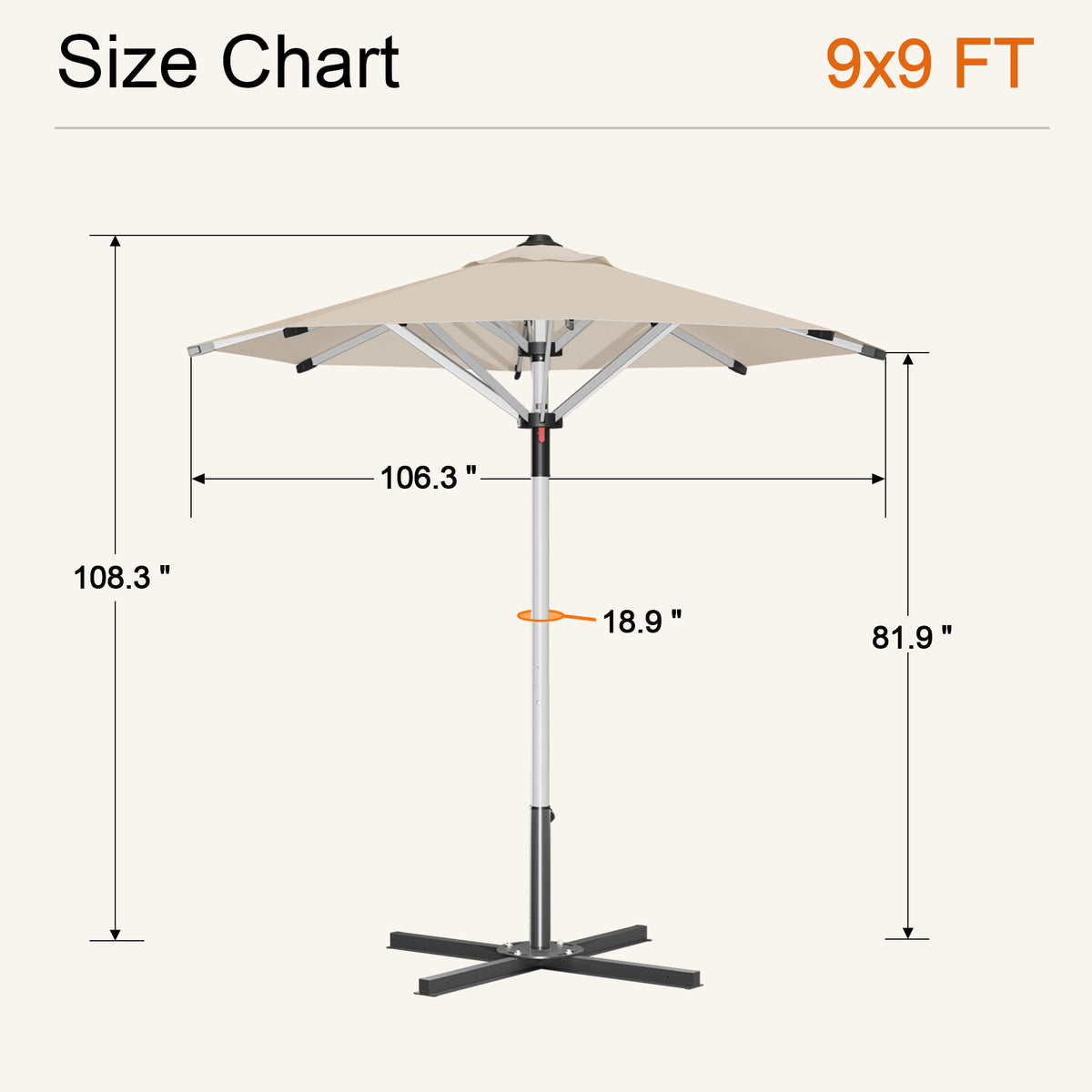 SUNVANTA Round Market Patio Umbrella – 300 GSM Canopy with Manual Lift & Locking Pin