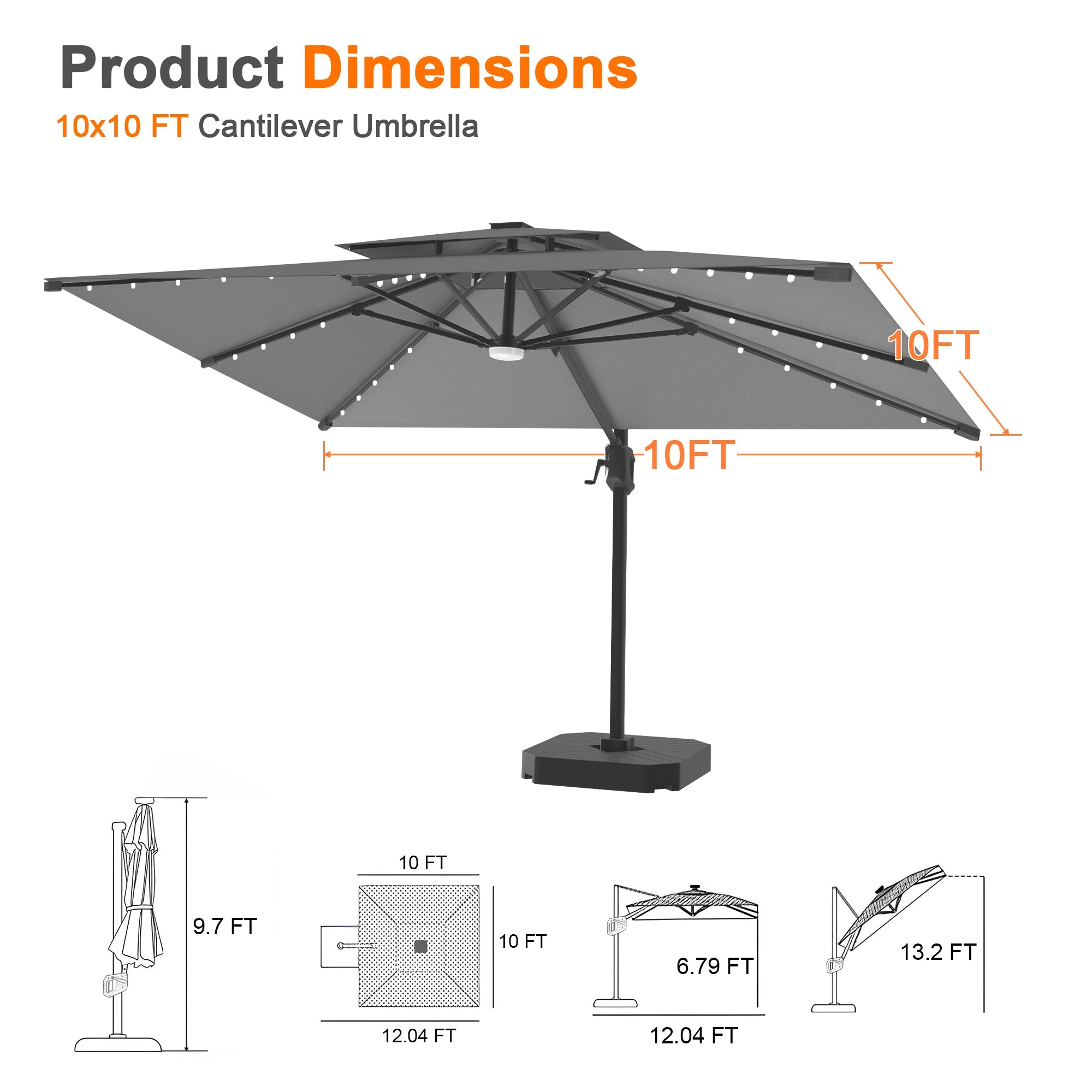 Sunvanta Auron Pro Cantilever Umbrella with Built-In LED Lighting and Reinforced Aluminum Frame for Patio & Garden Use