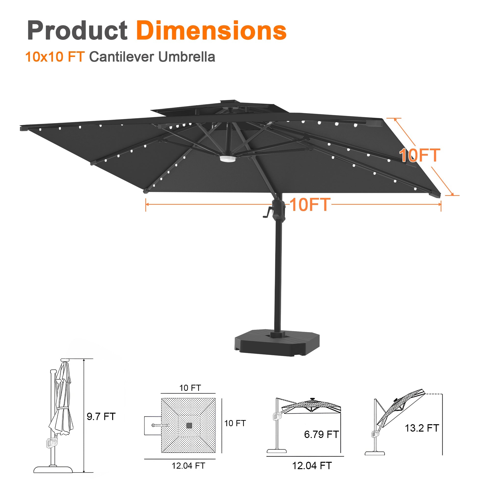 Sunvanta Auron Pro Cantilever Umbrella with Built-In LED Lighting and Reinforced Aluminum Frame for Patio & Garden Use