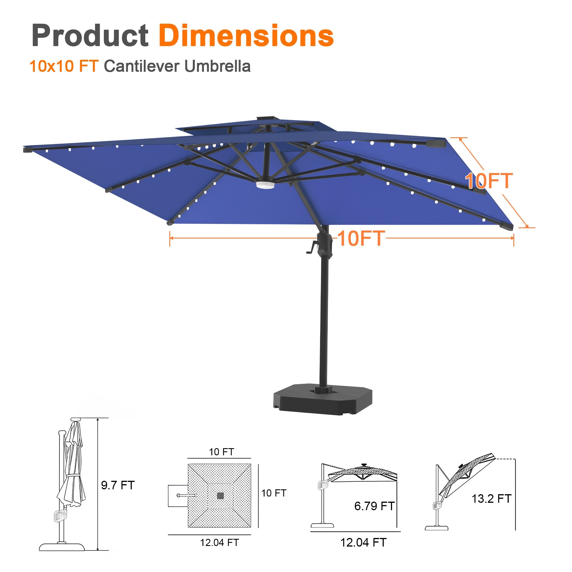 Sunvanta Auron Pro Cantilever Umbrella with Built-In LED Lighting and Reinforced Aluminum Frame for Patio & Garden Use