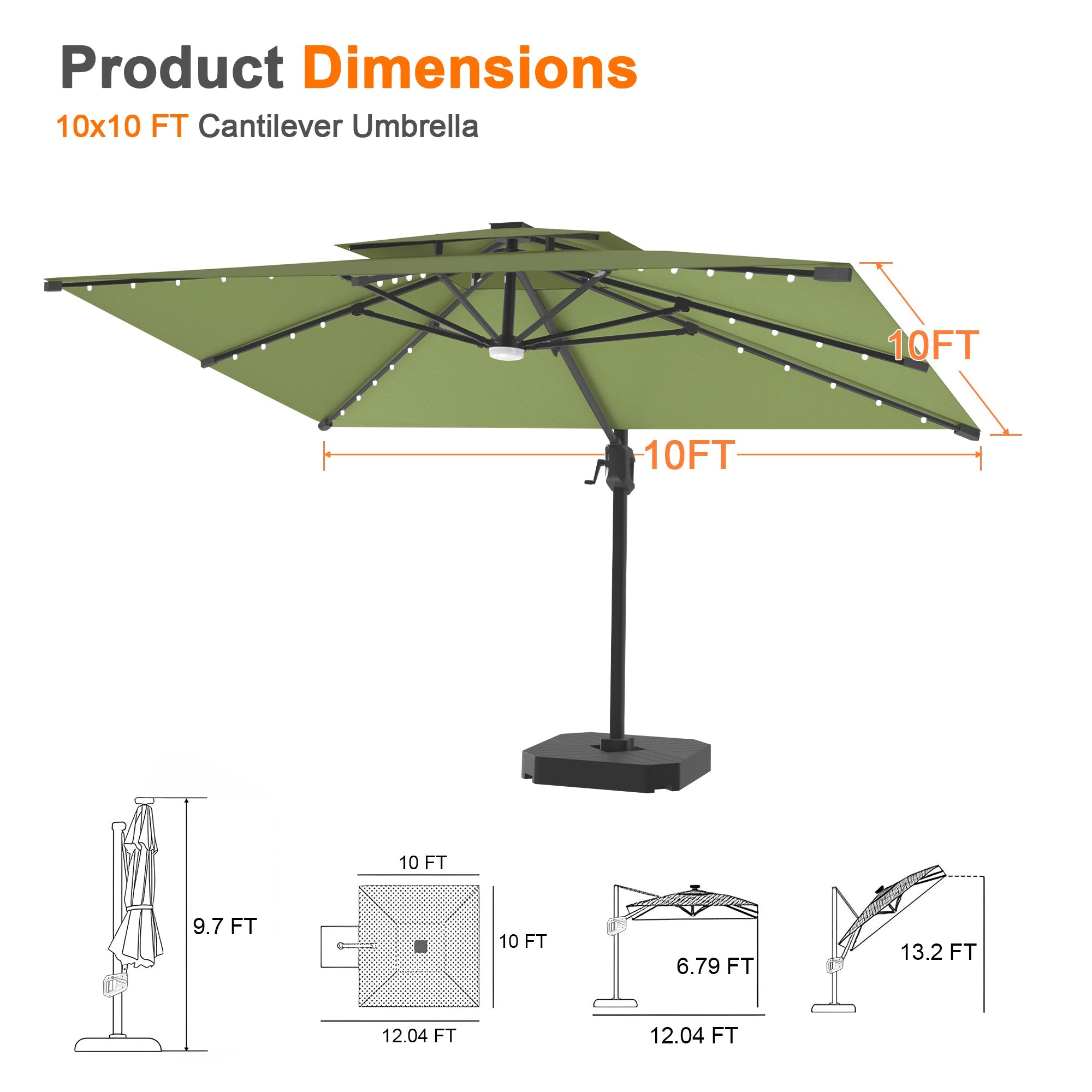 Sunvanta Auron Pro Cantilever Umbrella with Built-In LED Lighting and Reinforced Aluminum Frame for Patio & Garden Use