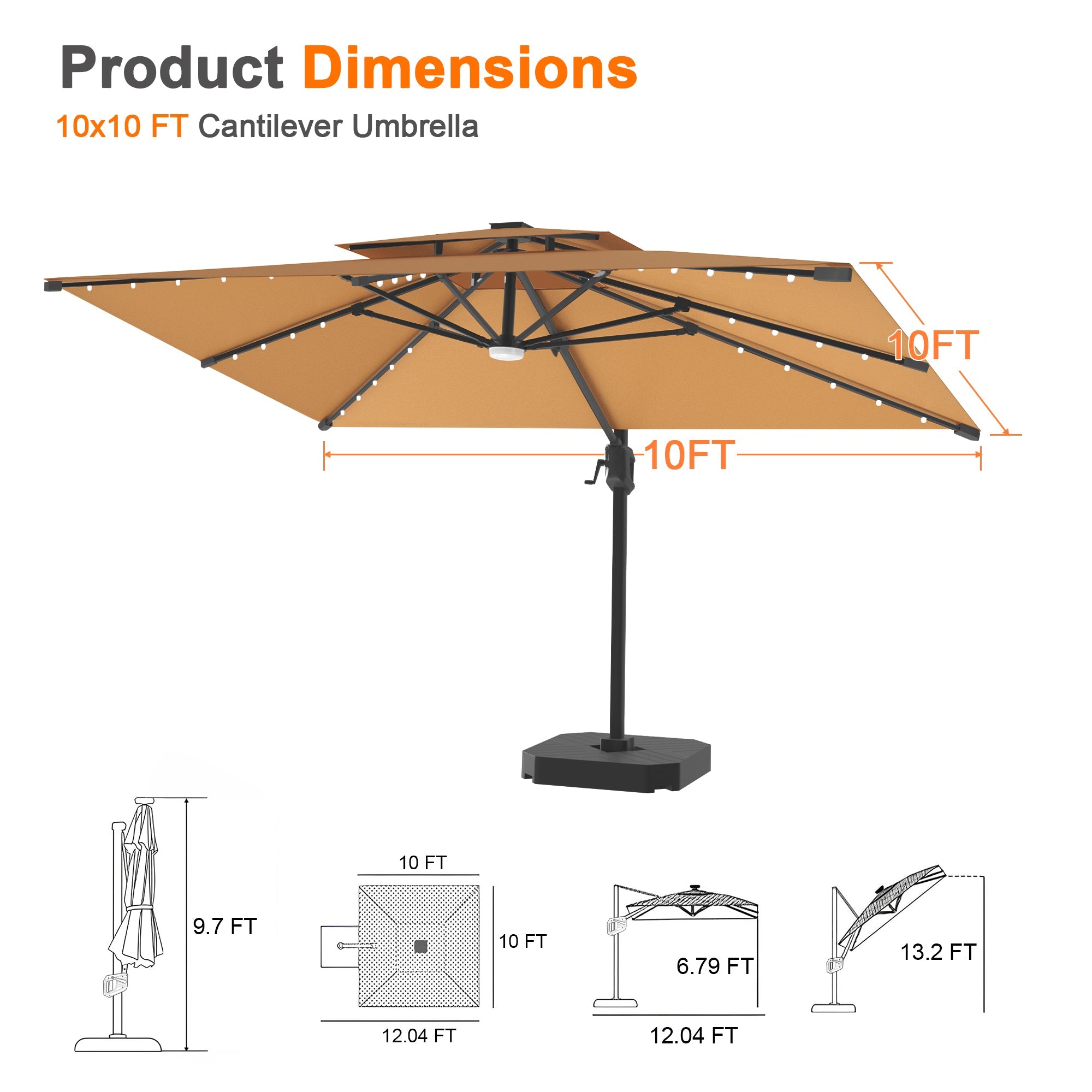 Sunvanta Auron Pro Cantilever Umbrella with Built-In LED Lighting and Reinforced Aluminum Frame for Patio & Garden Use