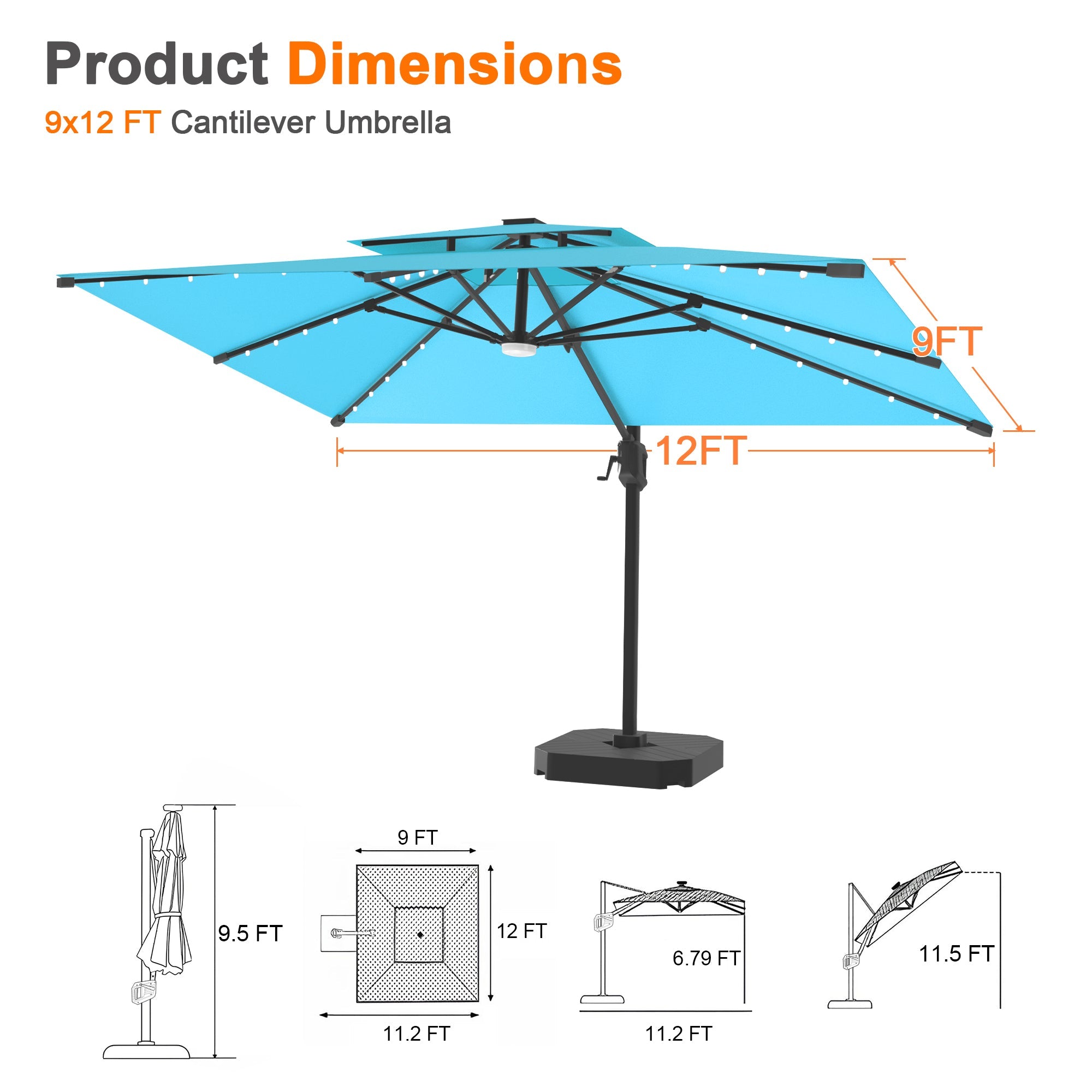 Sunvanta Auron Pro Cantilever Umbrella with Built-In LED Lighting and Reinforced Aluminum Frame for Patio & Garden Use