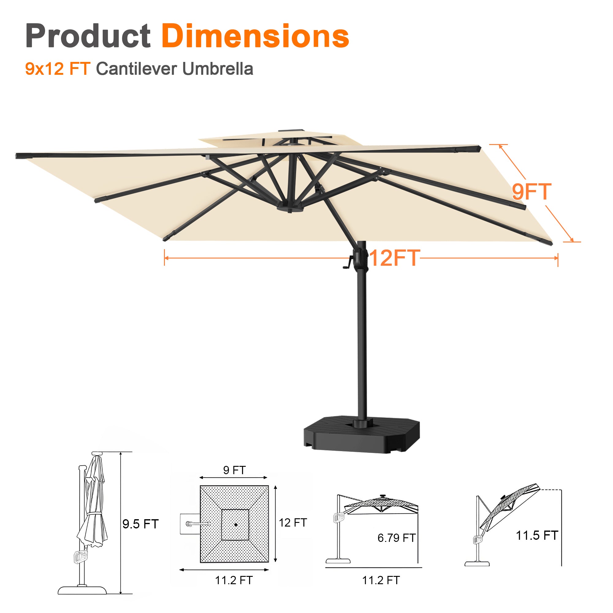 Sunvanta Auron Pro Cantilever Patio Umbrella  Reinforced Aluminum Frame for Patio & Garden