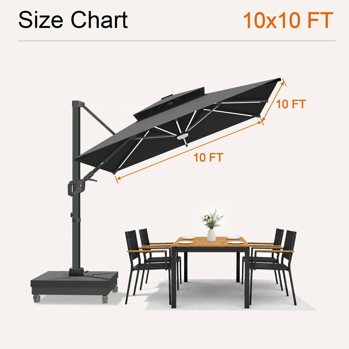 Sunvanta Auron Signature Rotating Cantilever Patio Umbrella with Adjustable Tilt | Large Outdoor Shade Umbrella for Garden, Deck & Poolside,  Includes Free Premium Cover