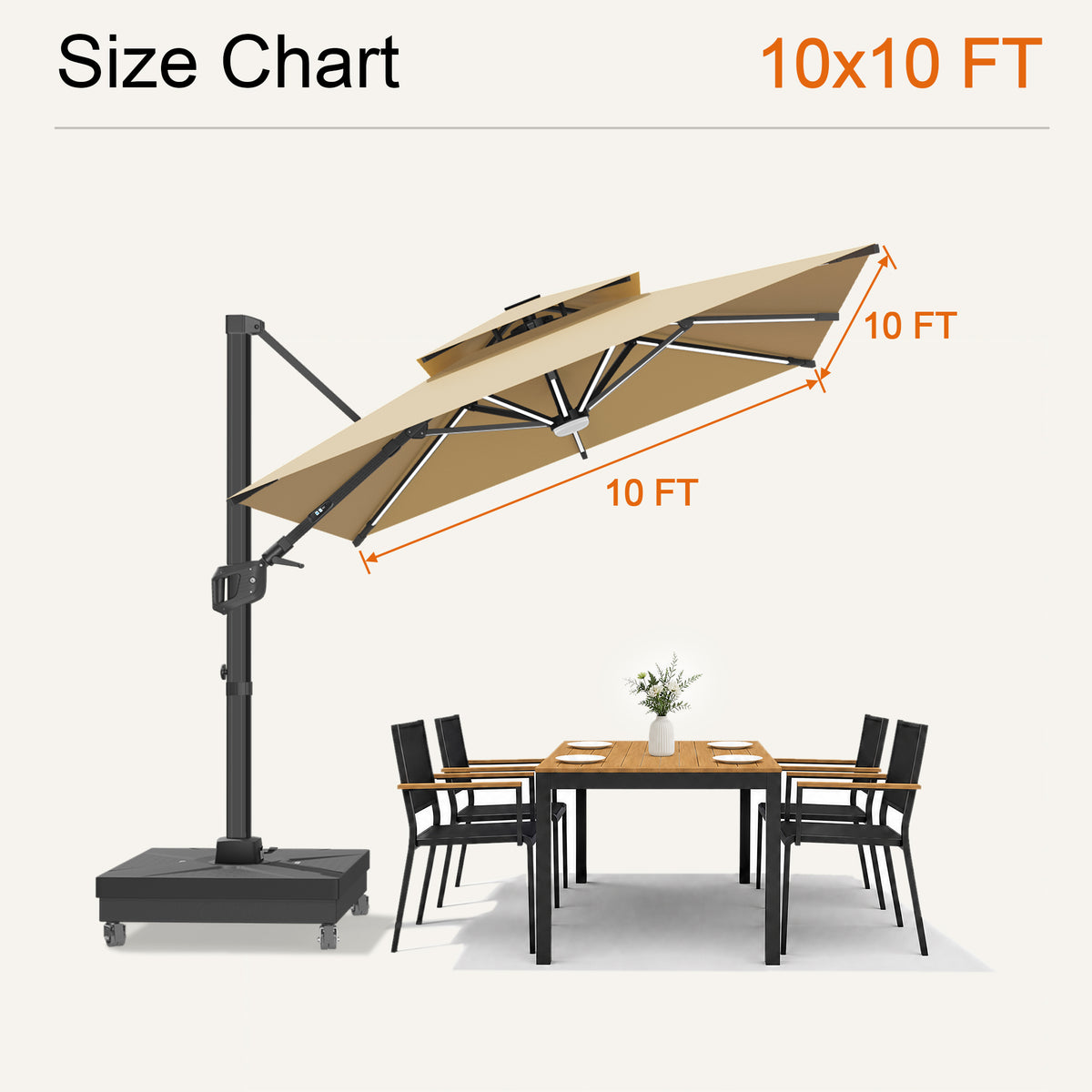 Sunvanta Auron Signature Rotating Cantilever Patio Umbrella with Adjustable Tilt | Large Outdoor Shade Umbrella for Garden, Deck & Poolside,  Includes Free Premium Cover