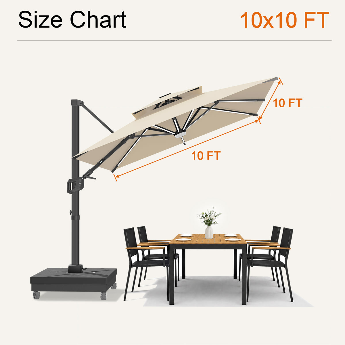 Sunvanta Auron Signature Rotating Cantilever Patio Umbrella with Adjustable Tilt | Large Outdoor Shade Umbrella for Garden, Deck & Poolside,  Includes Free Premium Cover