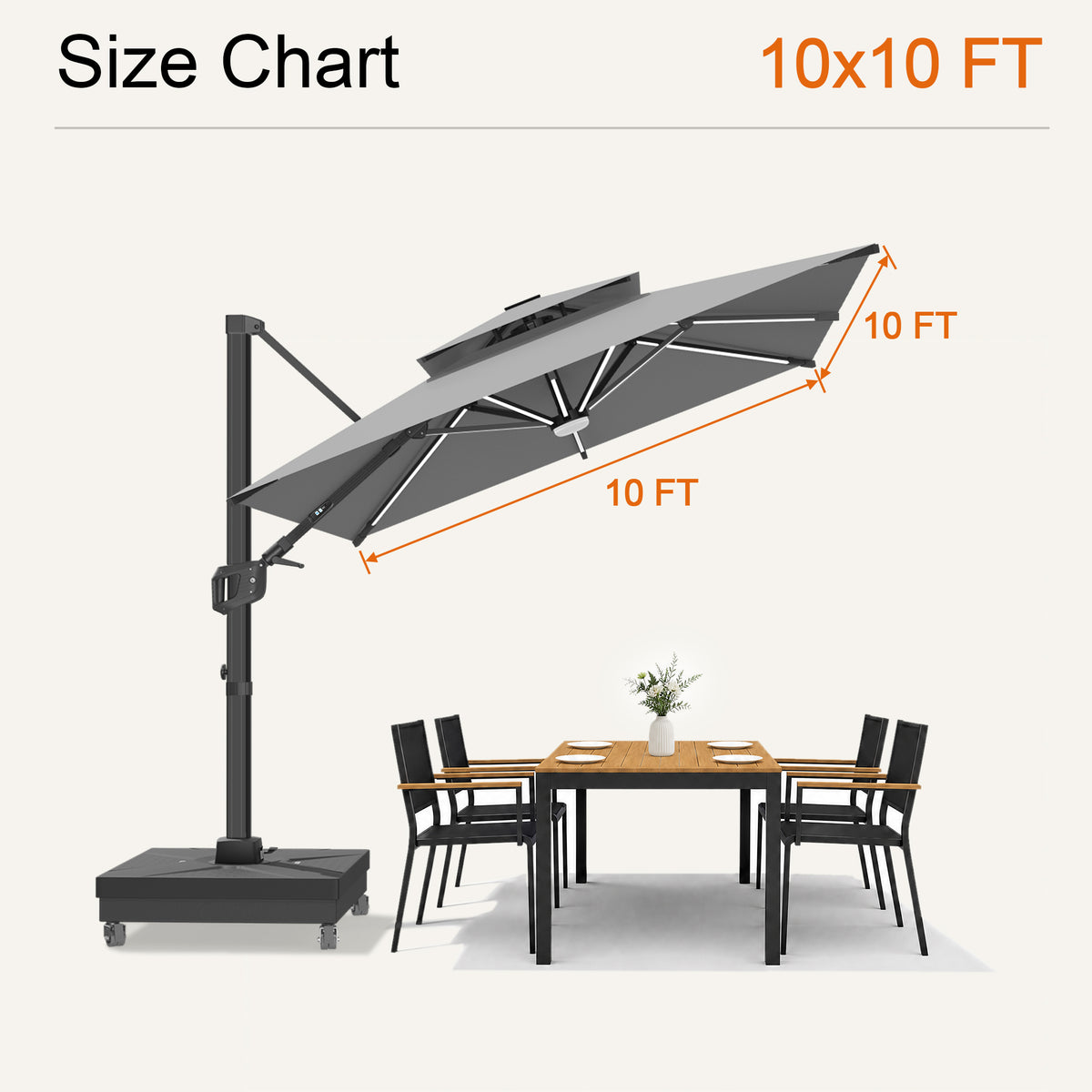 Sunvanta Auron Signature Rotating Cantilever Patio Umbrella with Adjustable Tilt | Large Outdoor Shade Umbrella for Garden, Deck & Poolside,  Includes Free Premium Cover