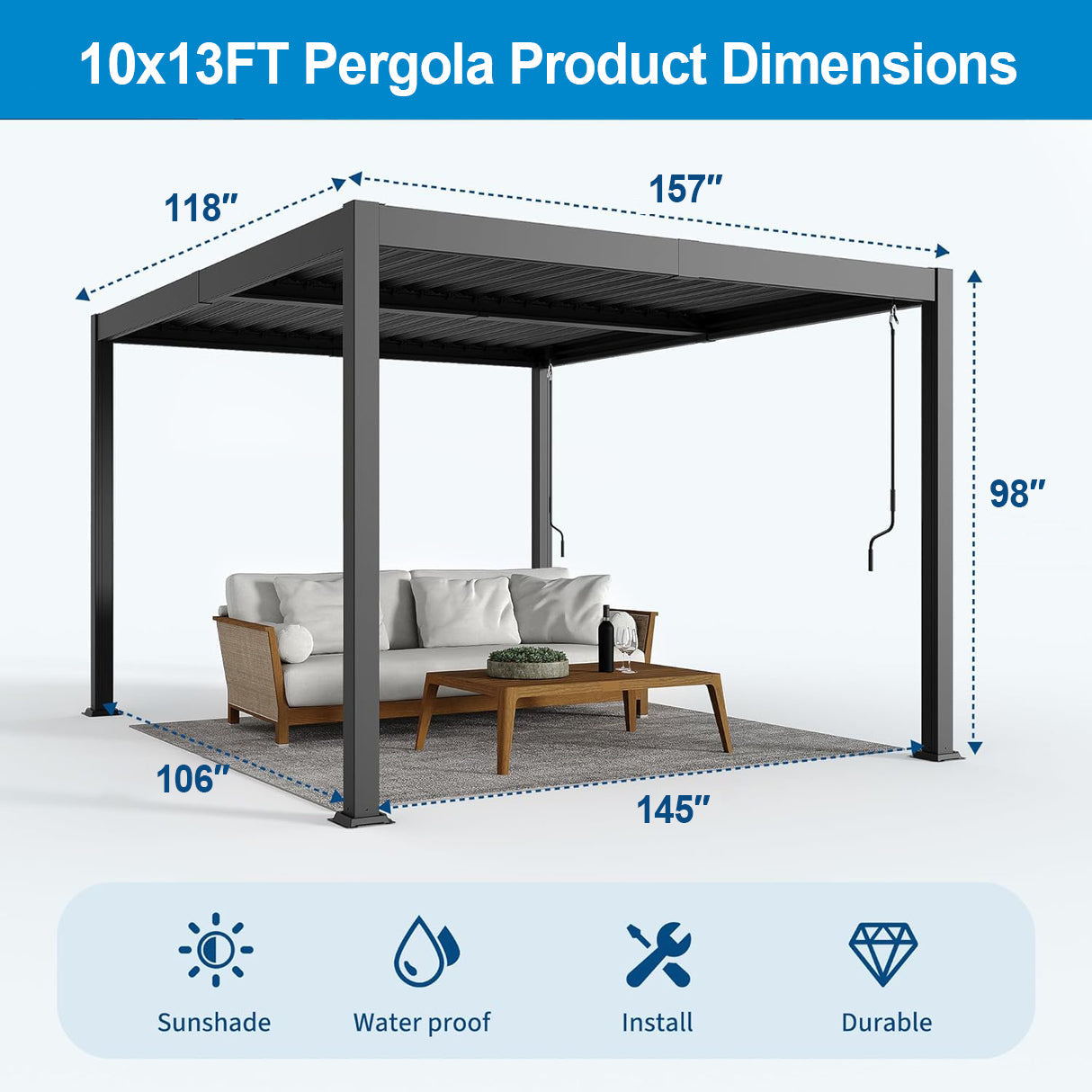 Sunvanta Atlantic Aluminum Louvered Pergola – Adjustable Louvers for Patio & Outdoor Space