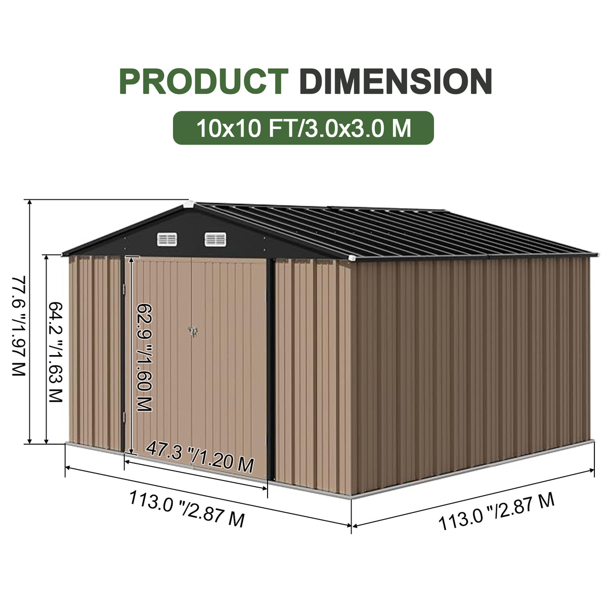 Sunvanta Galvanized Steel Garden Shed, Outdoor Storage Shed with Gable Roof, Backyard Tool Shed for Lawn Equipment, Bikes & Gardening Tools
