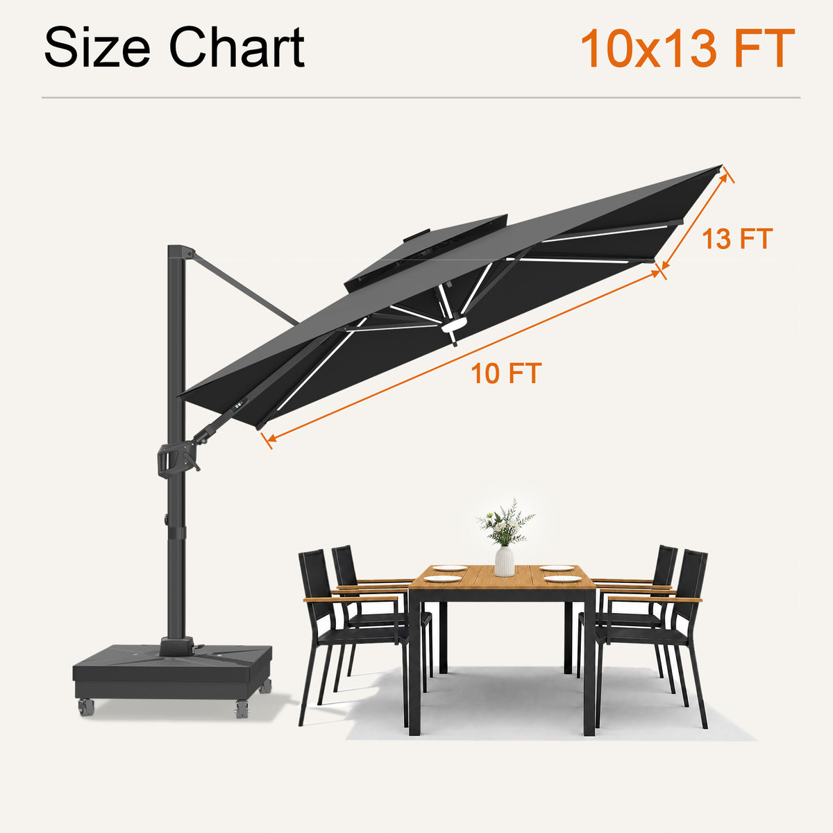 Sunvanta Auron Signature Rotating Cantilever Patio Umbrella with Adjustable Tilt | Large Outdoor Shade Umbrella for Garden, Deck & Poolside,  Includes Free Premium Cover