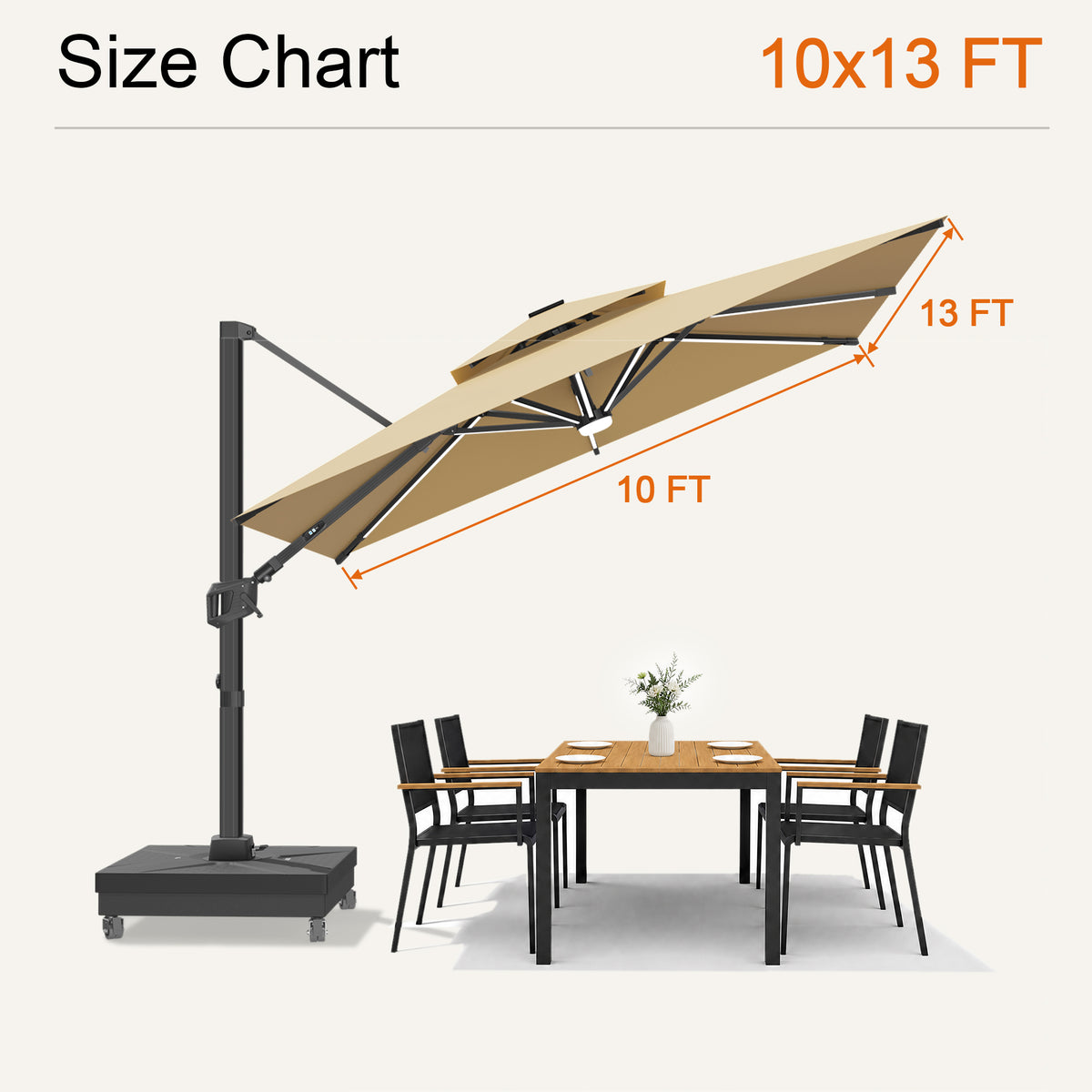 Sunvanta Auron Signature Rotating Cantilever Patio Umbrella with Adjustable Tilt | Large Outdoor Shade Umbrella for Garden, Deck & Poolside,  Includes Free Premium Cover