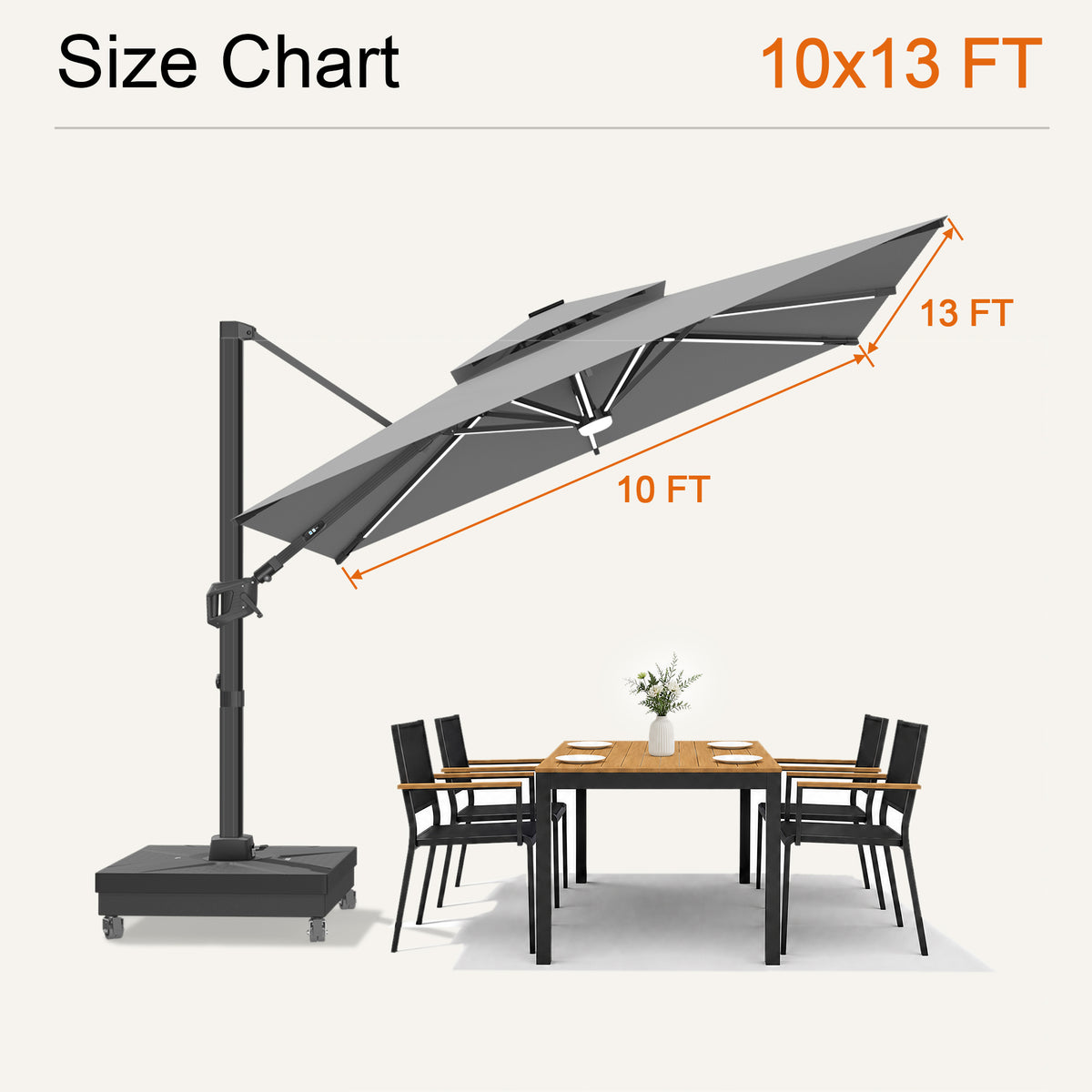 Sunvanta Auron Signature Rotating Cantilever Patio Umbrella with Adjustable Tilt | Large Outdoor Shade Umbrella for Garden, Deck & Poolside,  Includes Free Premium Cover