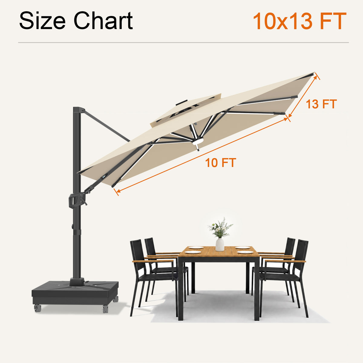 Sunvanta Auron Signature Rotating Cantilever Patio Umbrella with Adjustable Tilt | Large Outdoor Shade Umbrella for Garden, Deck & Poolside,  Includes Free Premium Cover